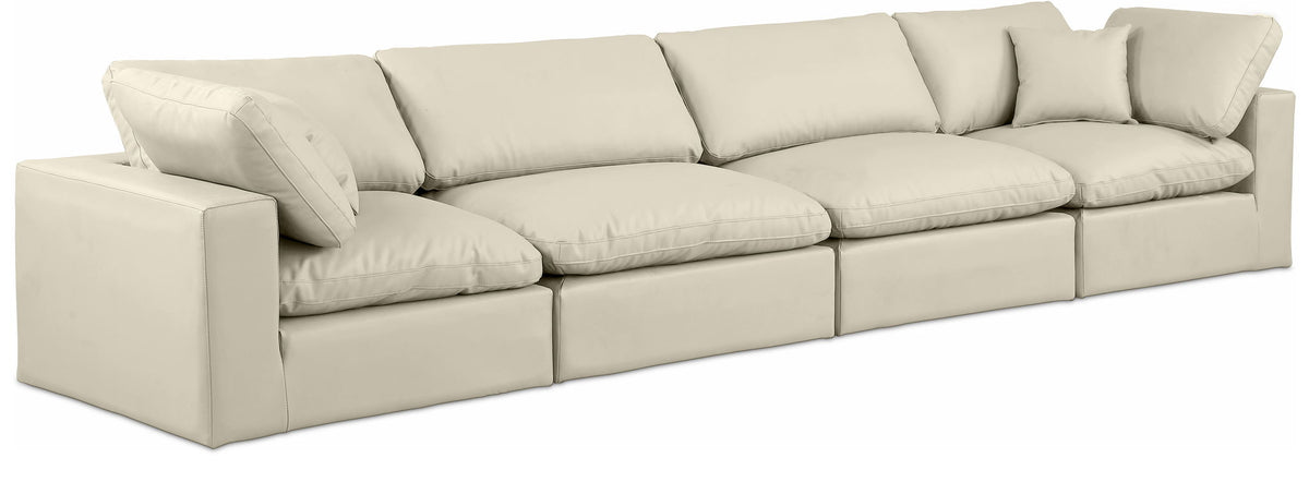 Comfy Faux Leather Modular Sectional — 4-Piece Sofa — Cream