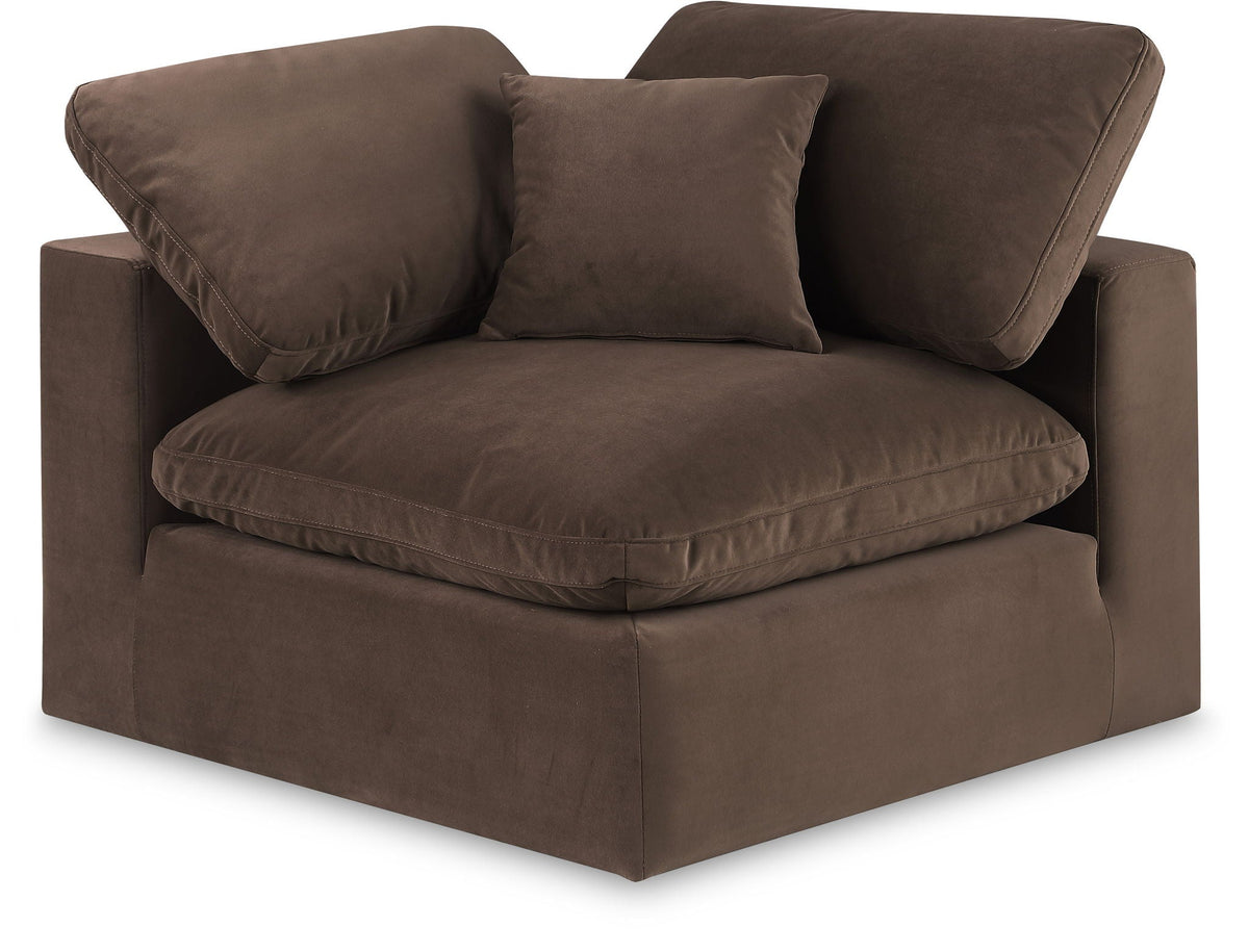 Comfy Velvet Modular Sectional — Add-On: Corner Chair — Brown