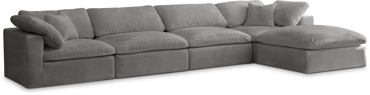 Cozy Velvet Modular Sectional — 5-Piece Sectional with Chaise — Grey
