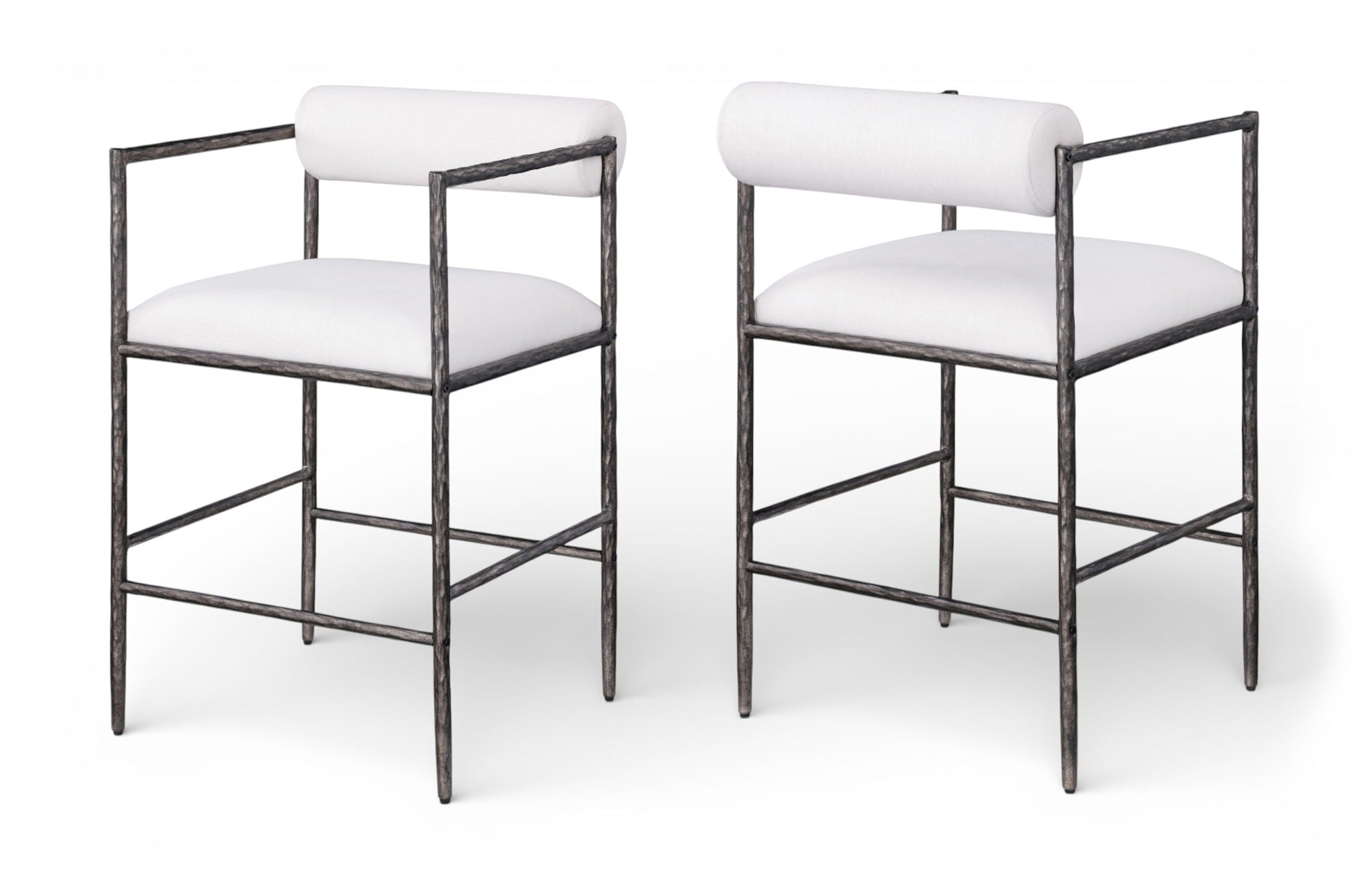 Axis - Linen Textured Cream Fabric Upholstered Counter Stool (Set of 2)