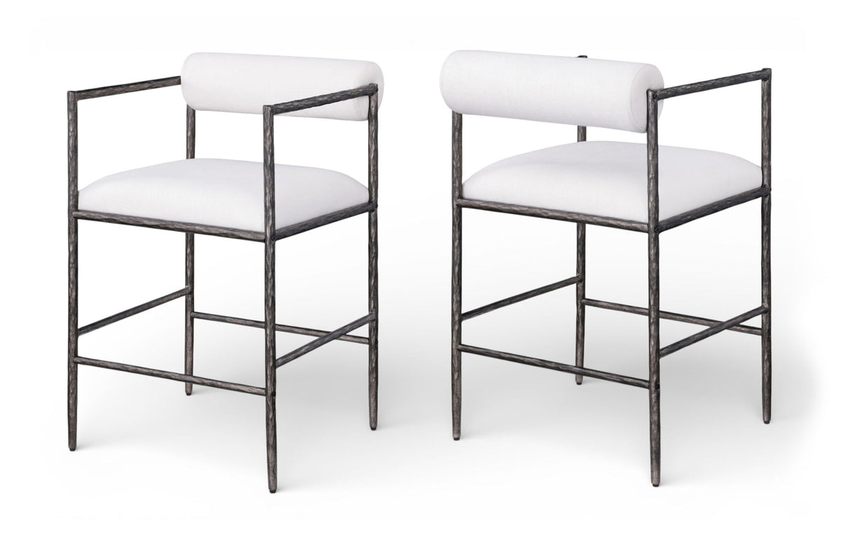 Axis Linen Counter Stool Set of 2 — Beige or Cream, Antique Black or Brass Legs - Cream / Antique Black
