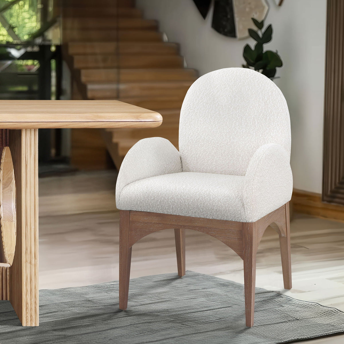 Waldorf - Boucle Dining Arm Chair with Natural Legs