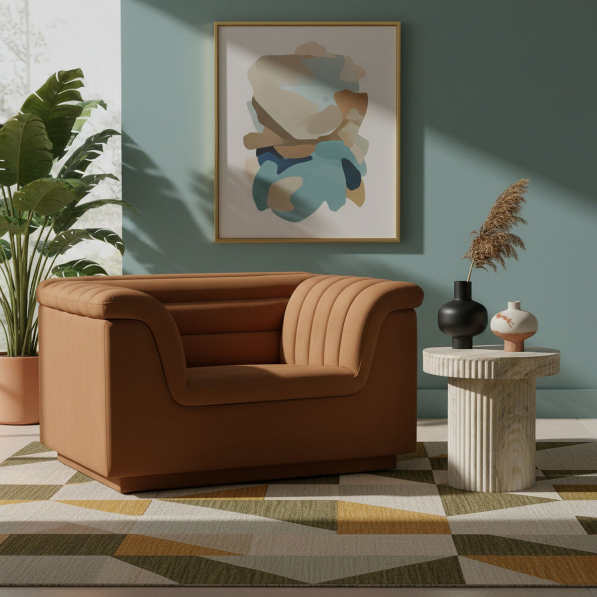 Cascade - Velvet Chair - Saddle