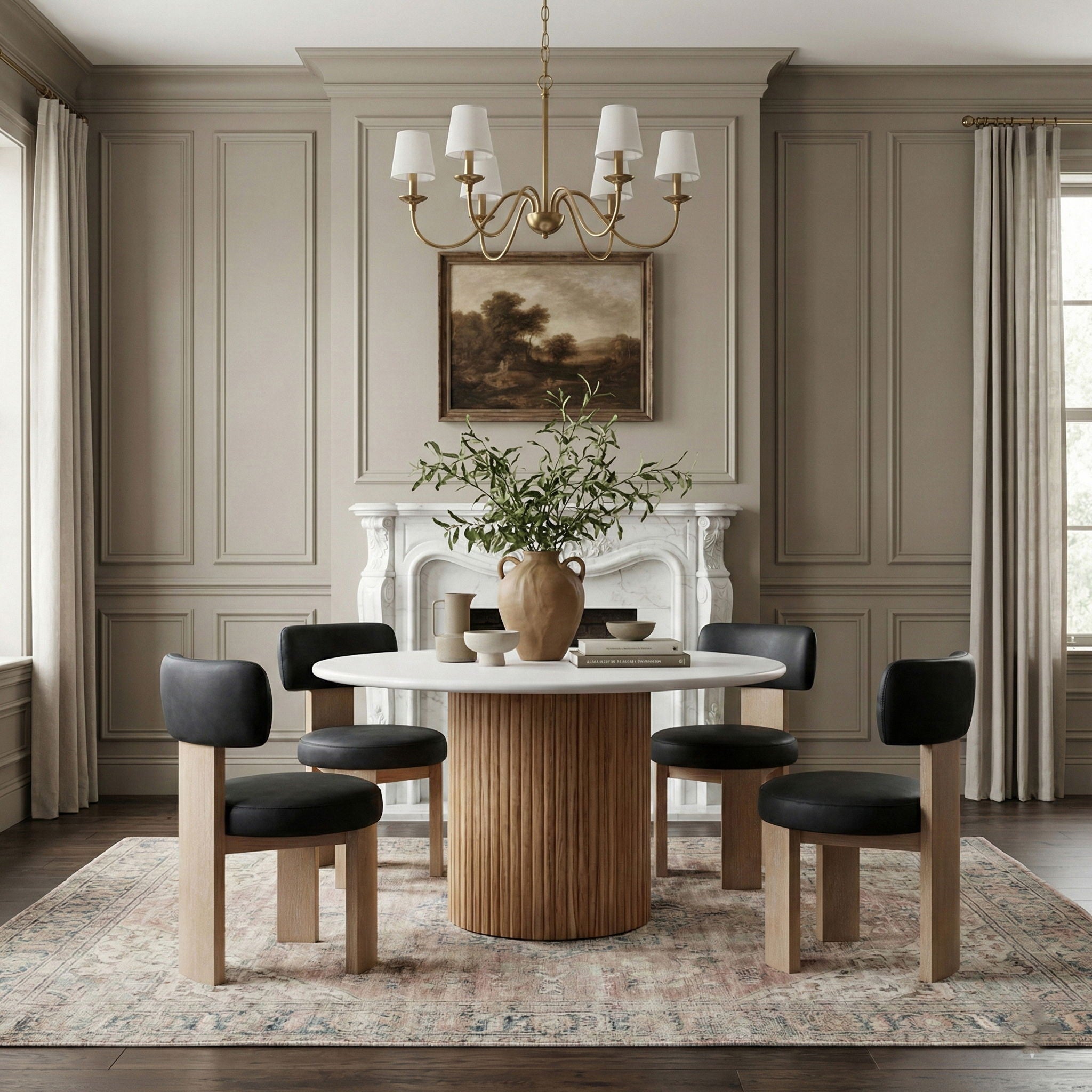 Atelier - Vegan Leather Upholstered Dining Chair (Set of 2) - Black / Painted Natural