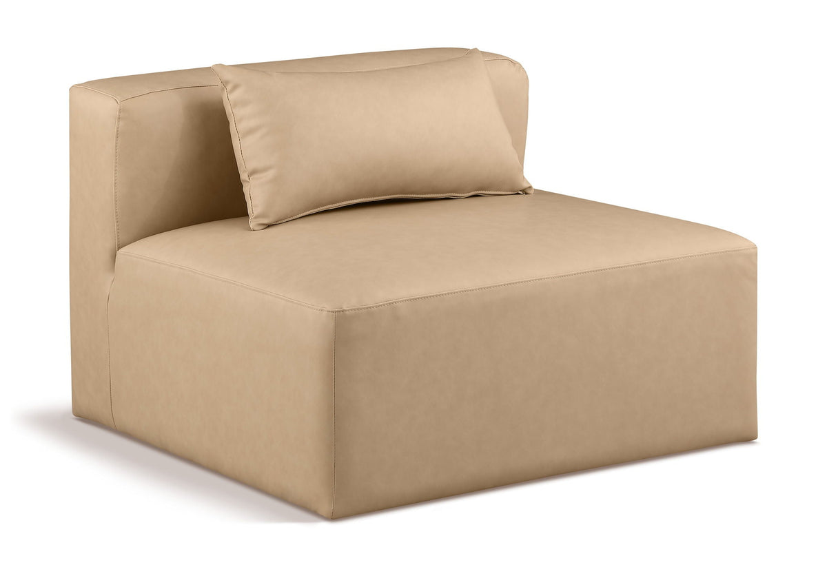 Cube Faux Leather Modular Sectional — Add-On: Armless Chair — Tan