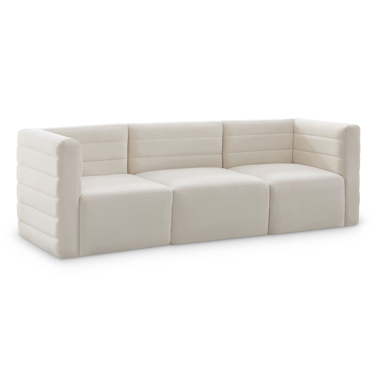 Quincy Velvet Modular Sectional — 3-Piece Sofa — Cream