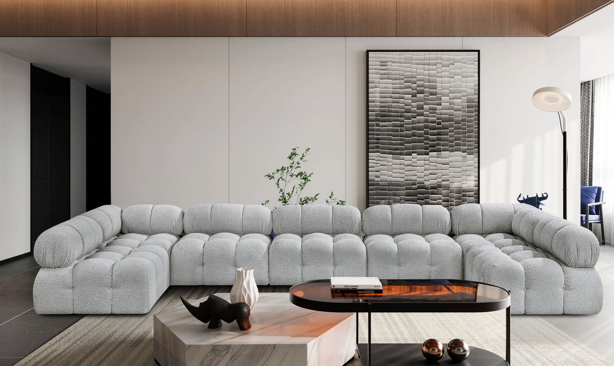 Ames - 7 Piece Boucle Fabric Modular Sectional