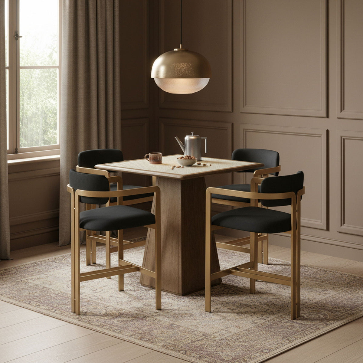 Aurum Vegan Leather Counter Stool with Brushed Brass