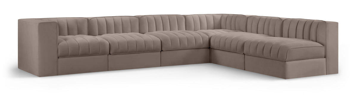 Rummi Performance Velvet Modular Sectional — 6-Piece Sectional (126"L x 92"D) — Taupe