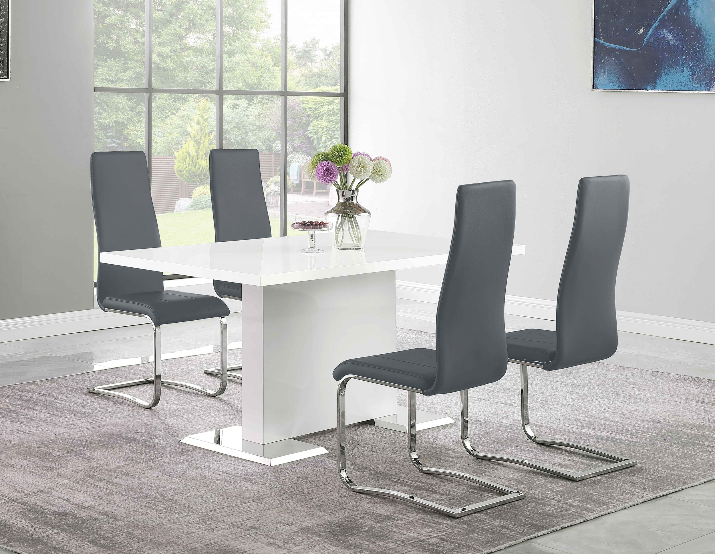 Anges Dining Set White High Gloss and Grey