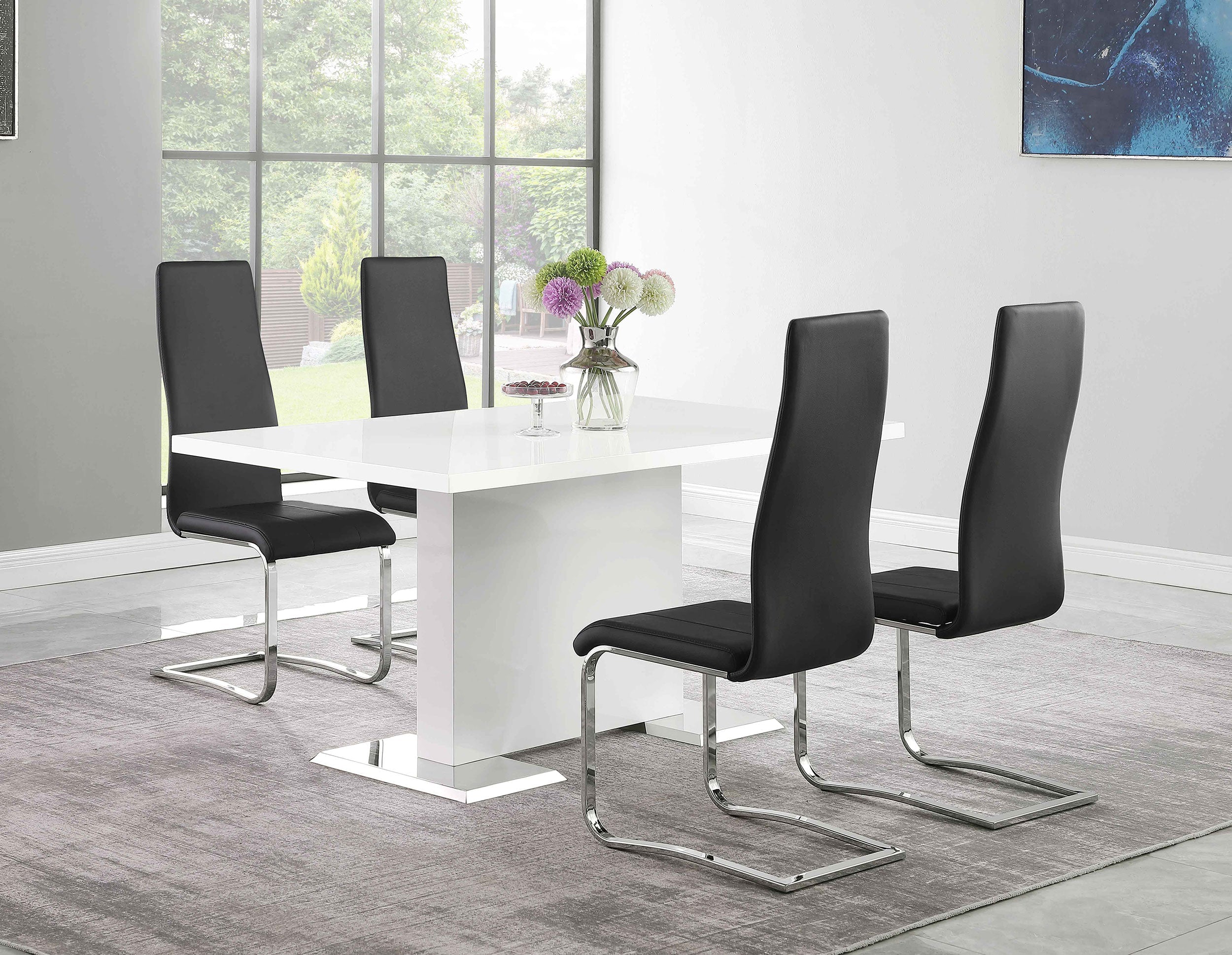 Anges Dining Set White High Gloss and Black