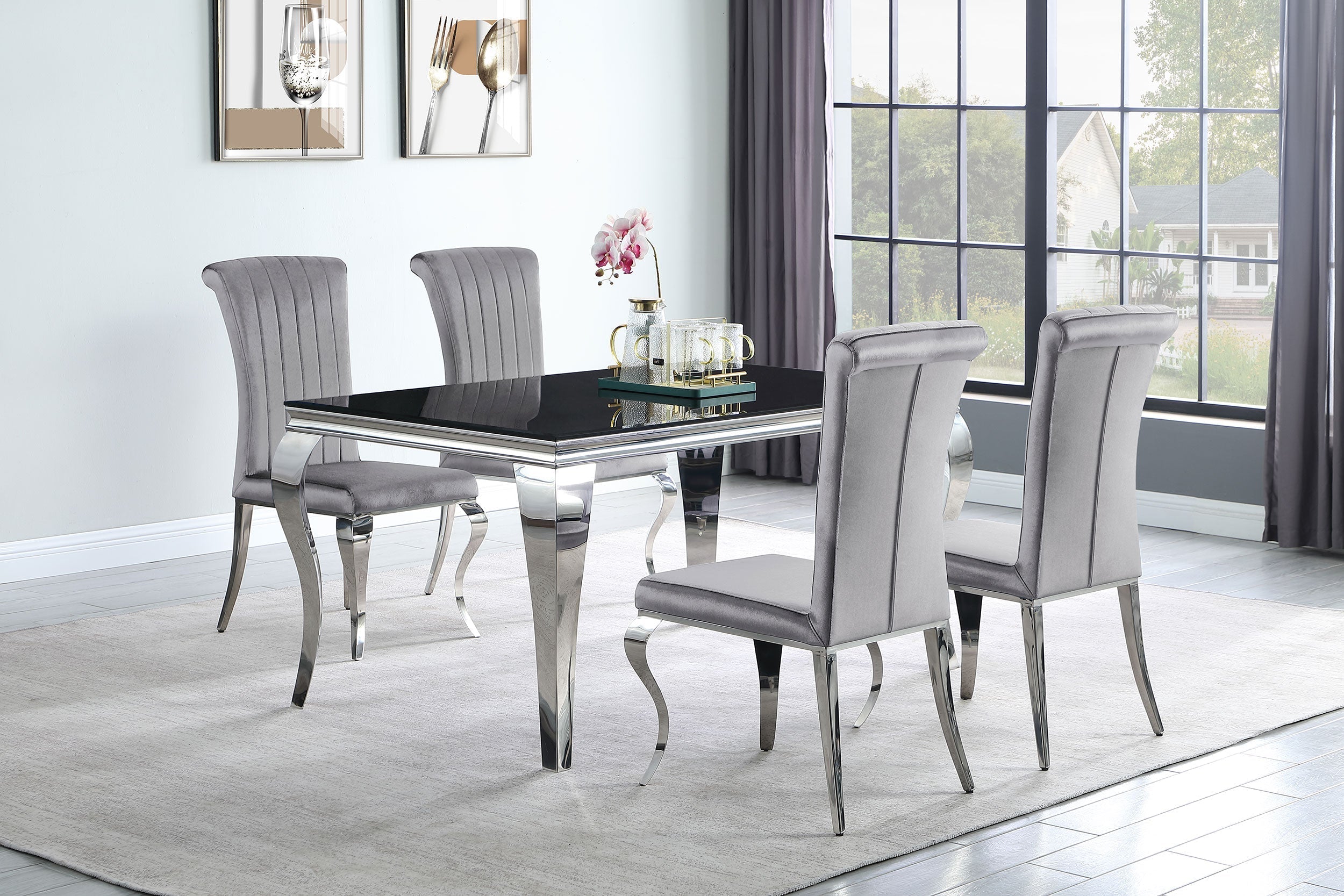 Carone 61" Rectangular Dining Set Black and Chrome