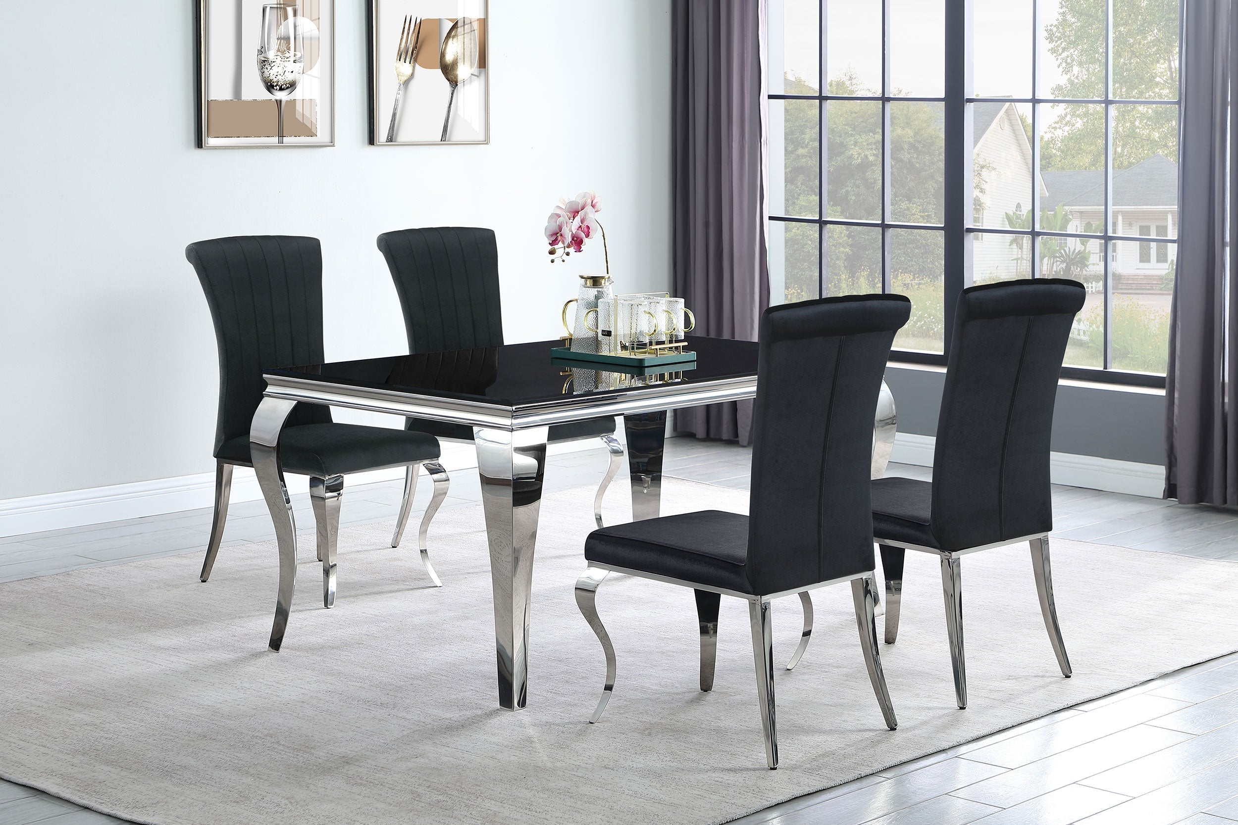 Carone 61" Rectangular Dining Set Black and Chrome