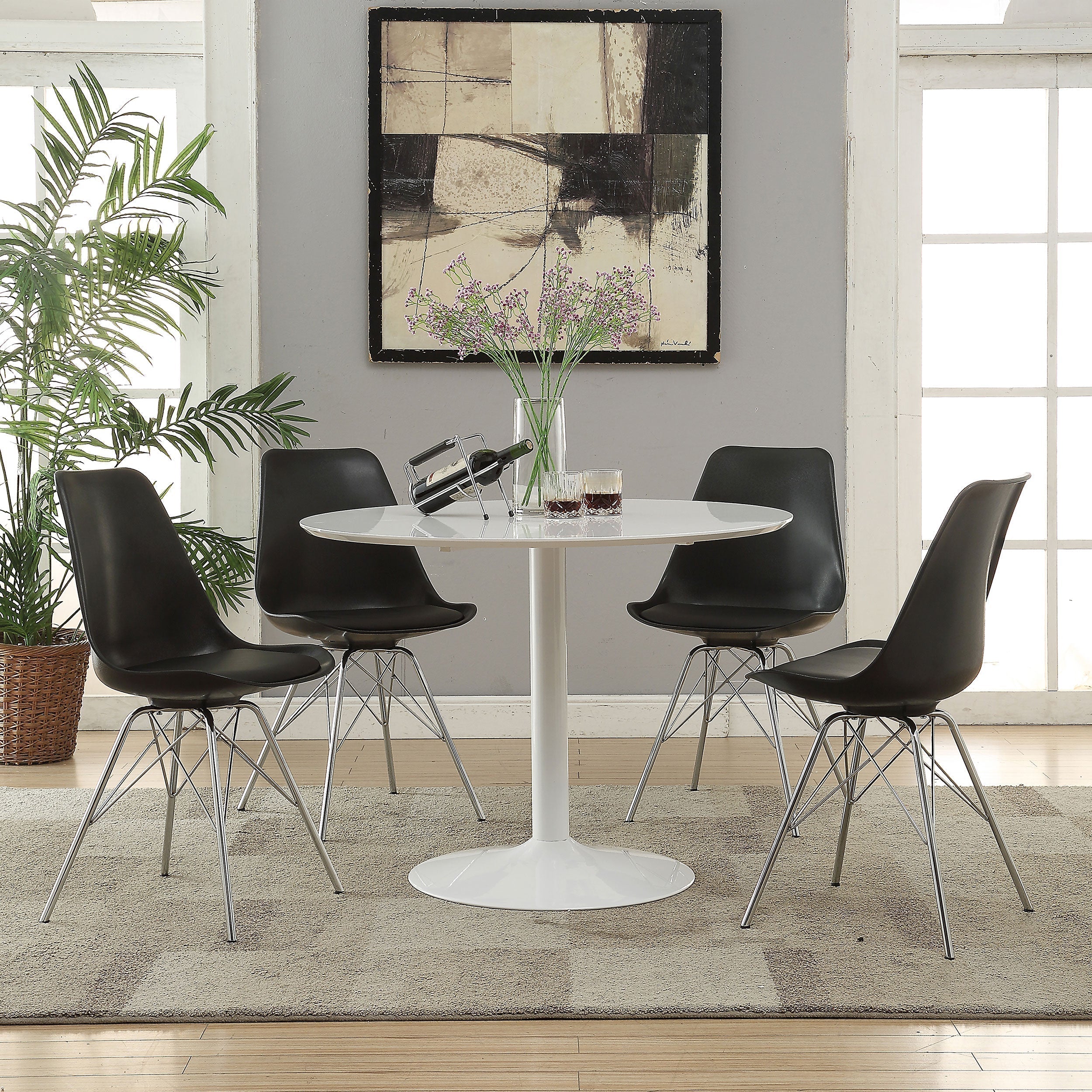 Lowry Round Dining Set Tulip Table with Eiffel Chairs Black