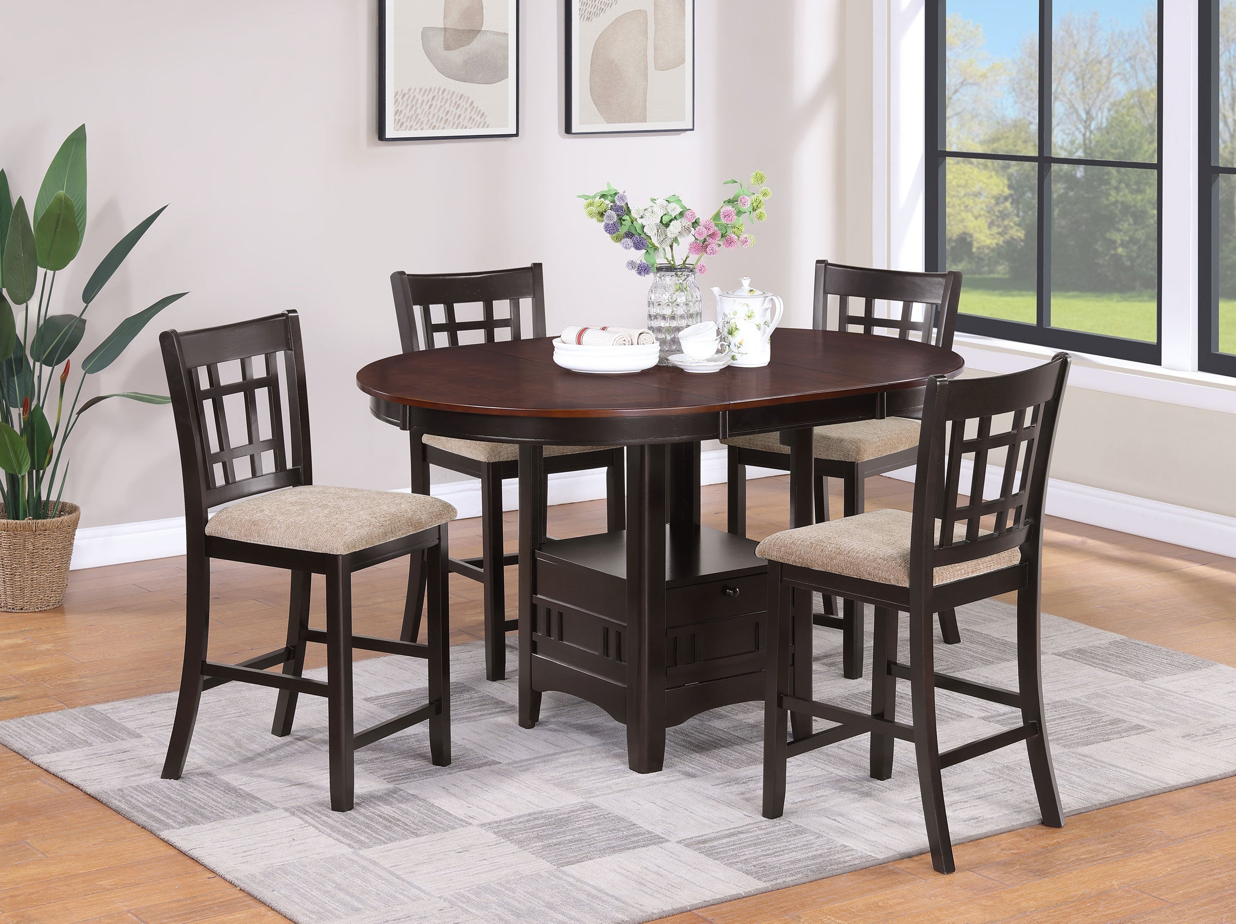 Lavon Counter Height Dining Room Set Light Chestnut and Espresso