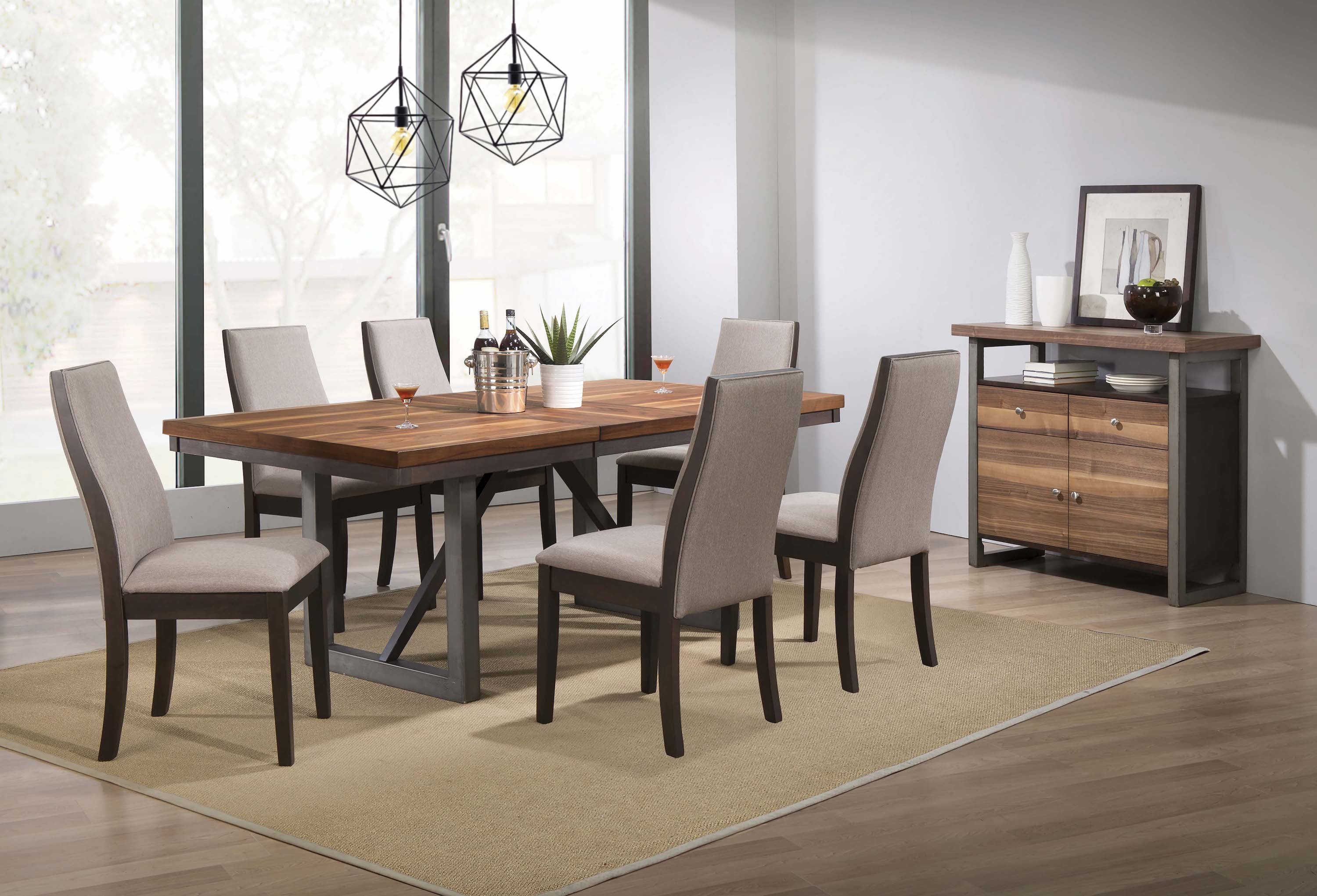 Spring Creek Dining Room Set Natural Walnut and Taupe