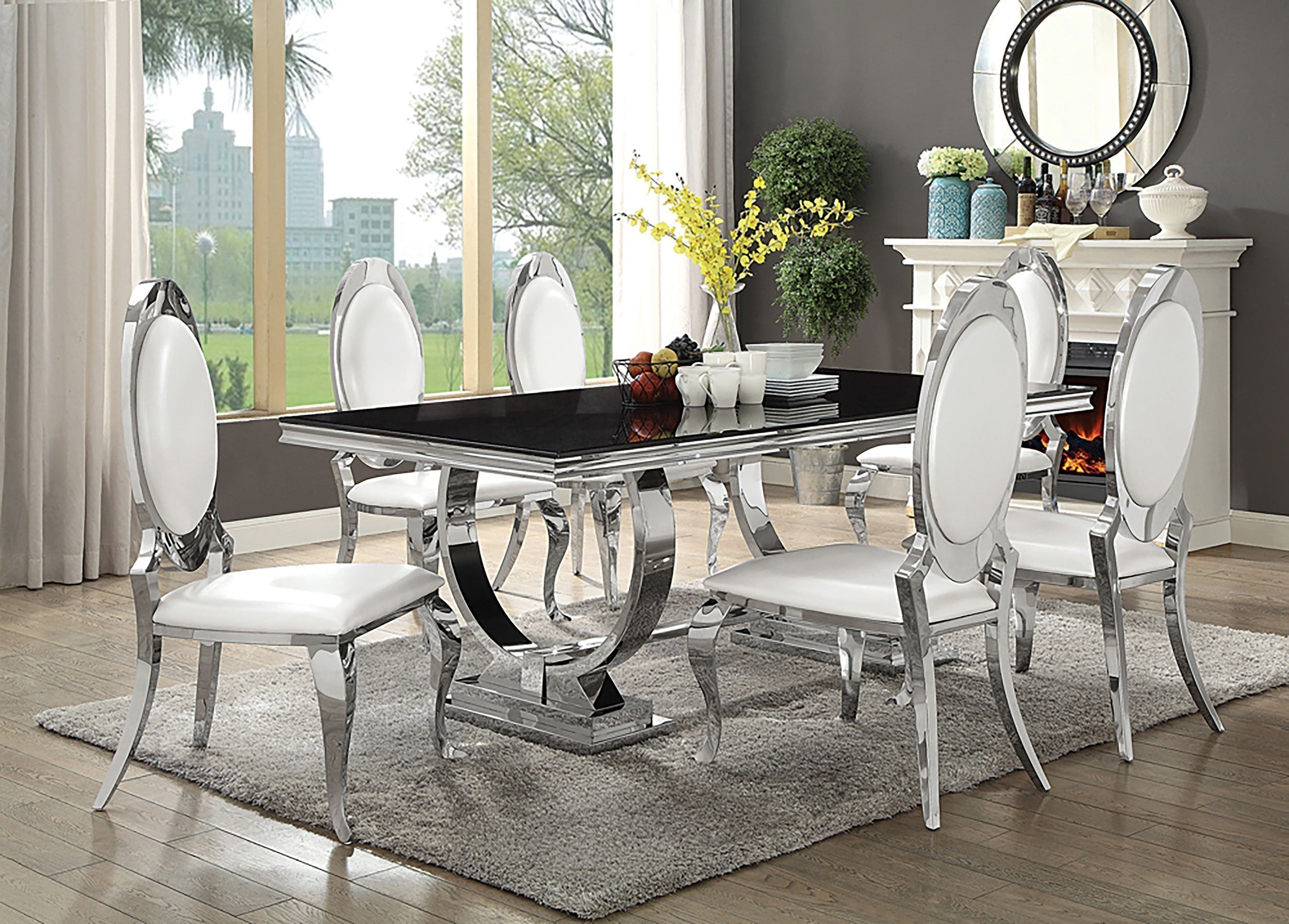 Antoine Rectangular Dining Set Creamy White and Chrome