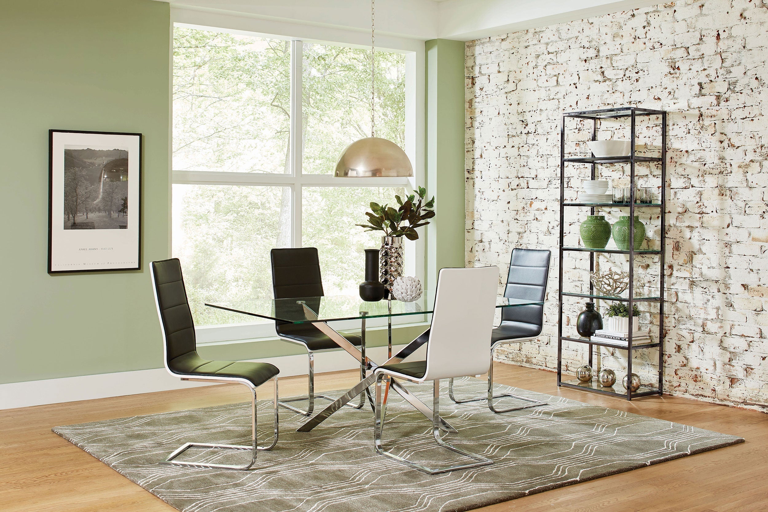Carmelo Rectangular Dining Set Chrome and Black