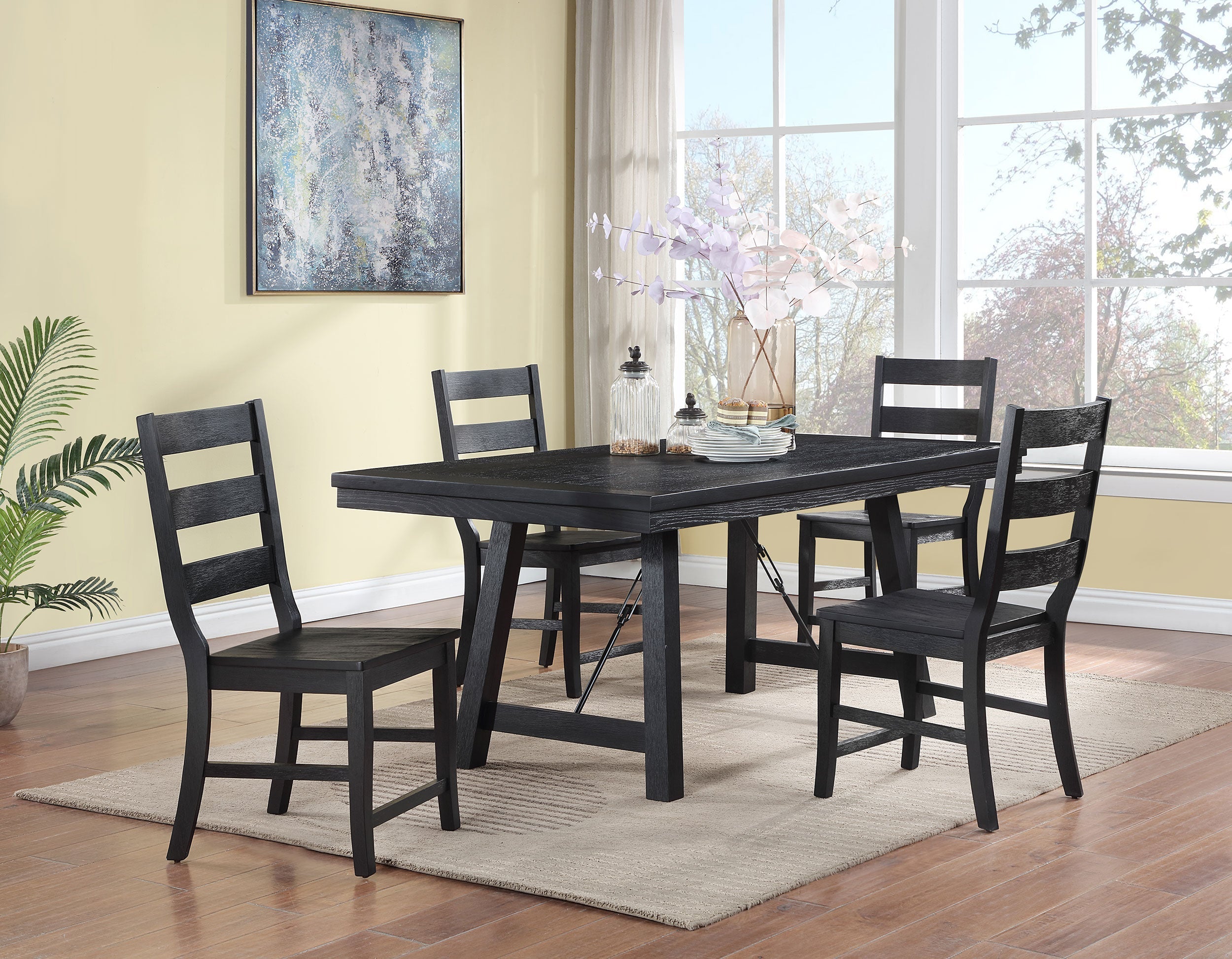 Newport Rectangular Trestle Table Dining Set Black