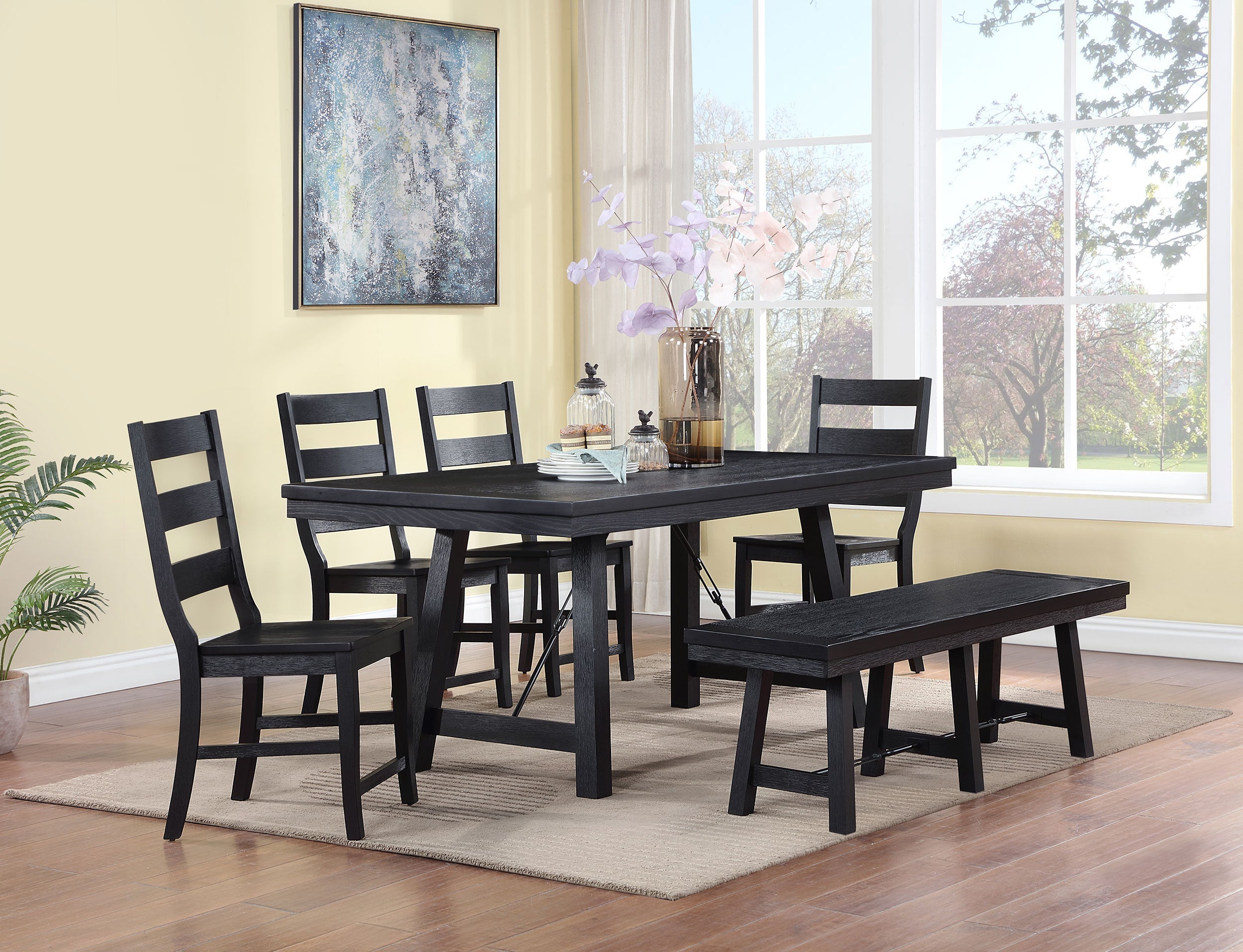 Newport Rectangular Trestle Table Dining Set Black