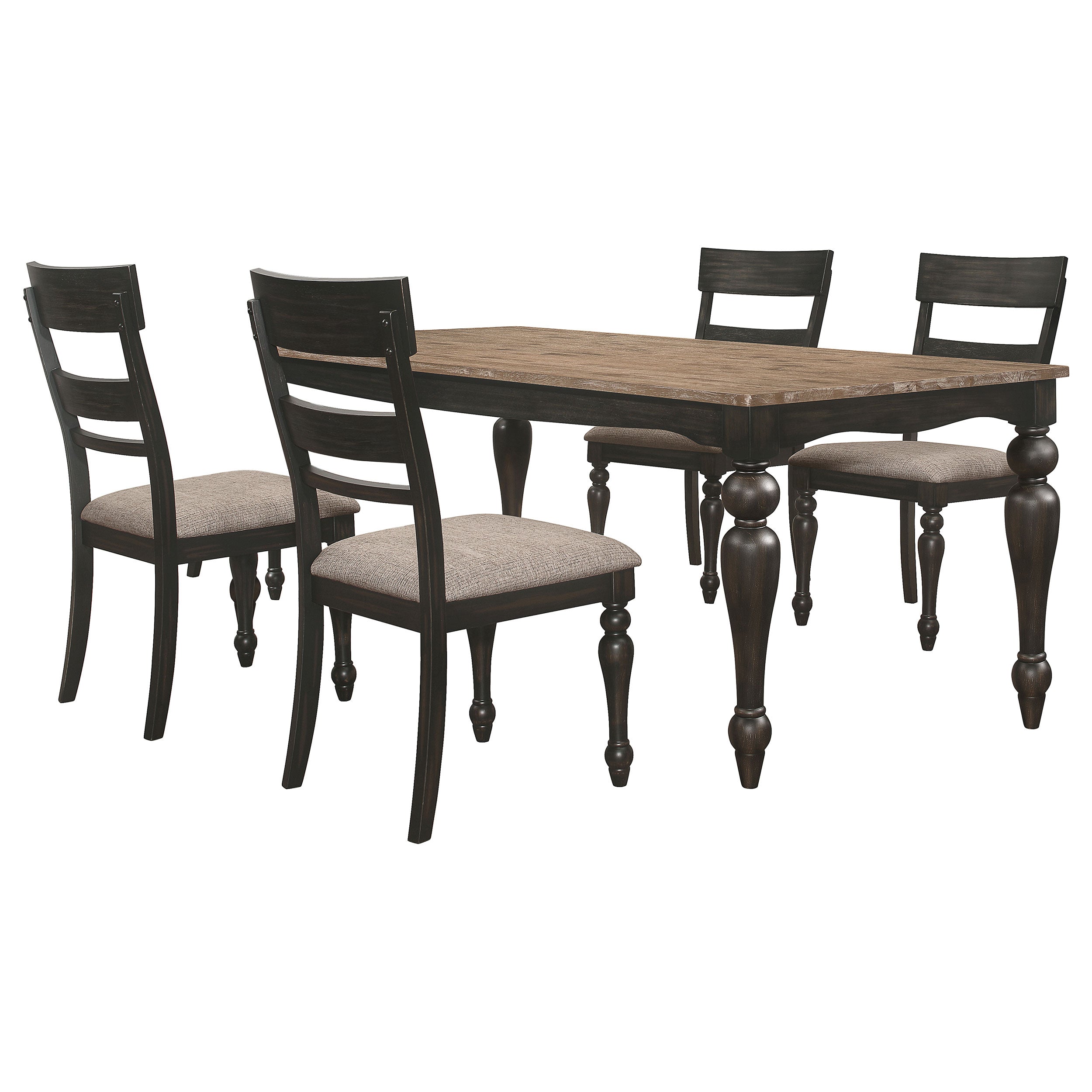 Bridget Rectangular Dining Set Brown Brushed and Charcoal Sandthrough