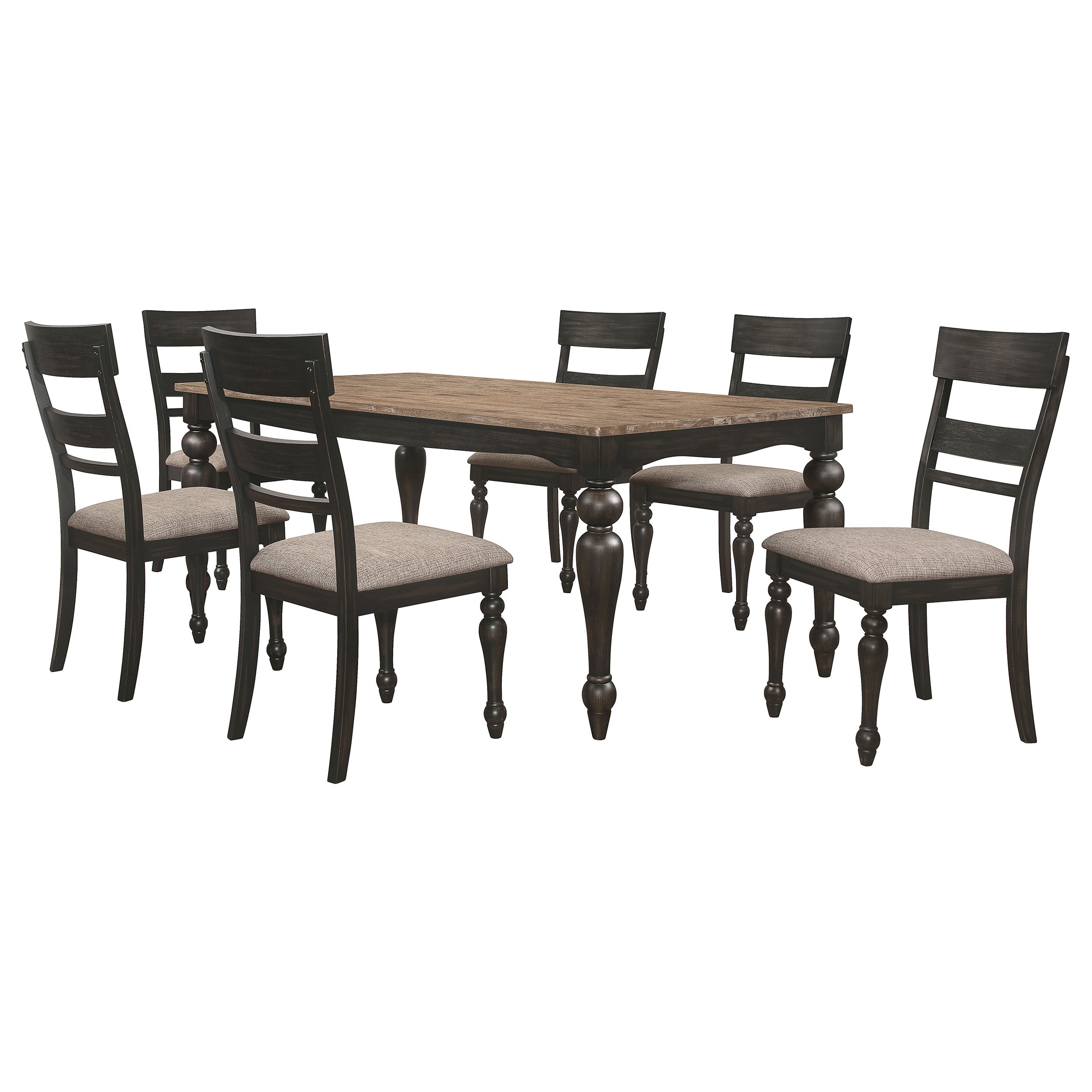 Bridget Rectangular Dining Set Brown Brushed and Charcoal Sandthrough