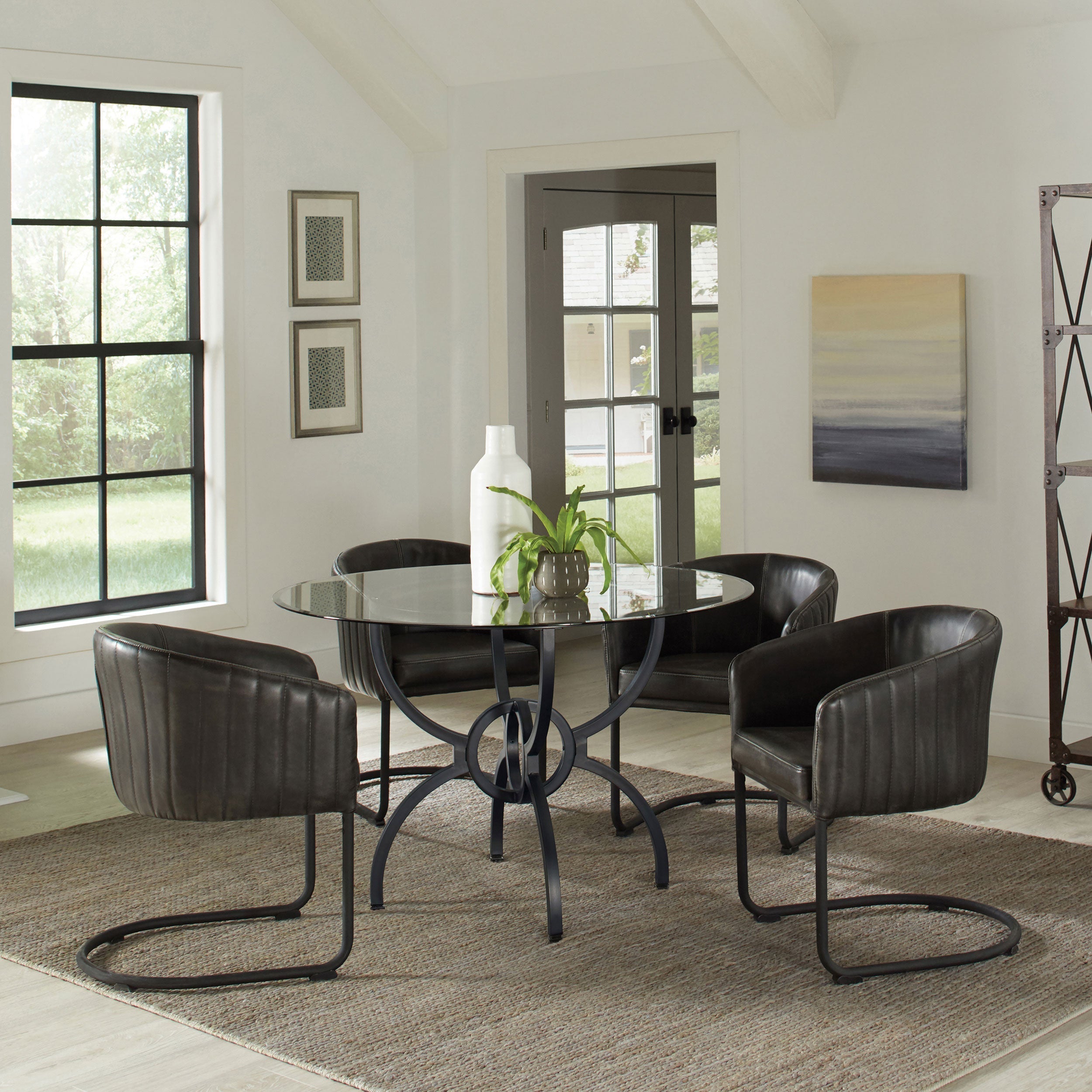 Aviano Dining Set Gunmetal and Matte Black