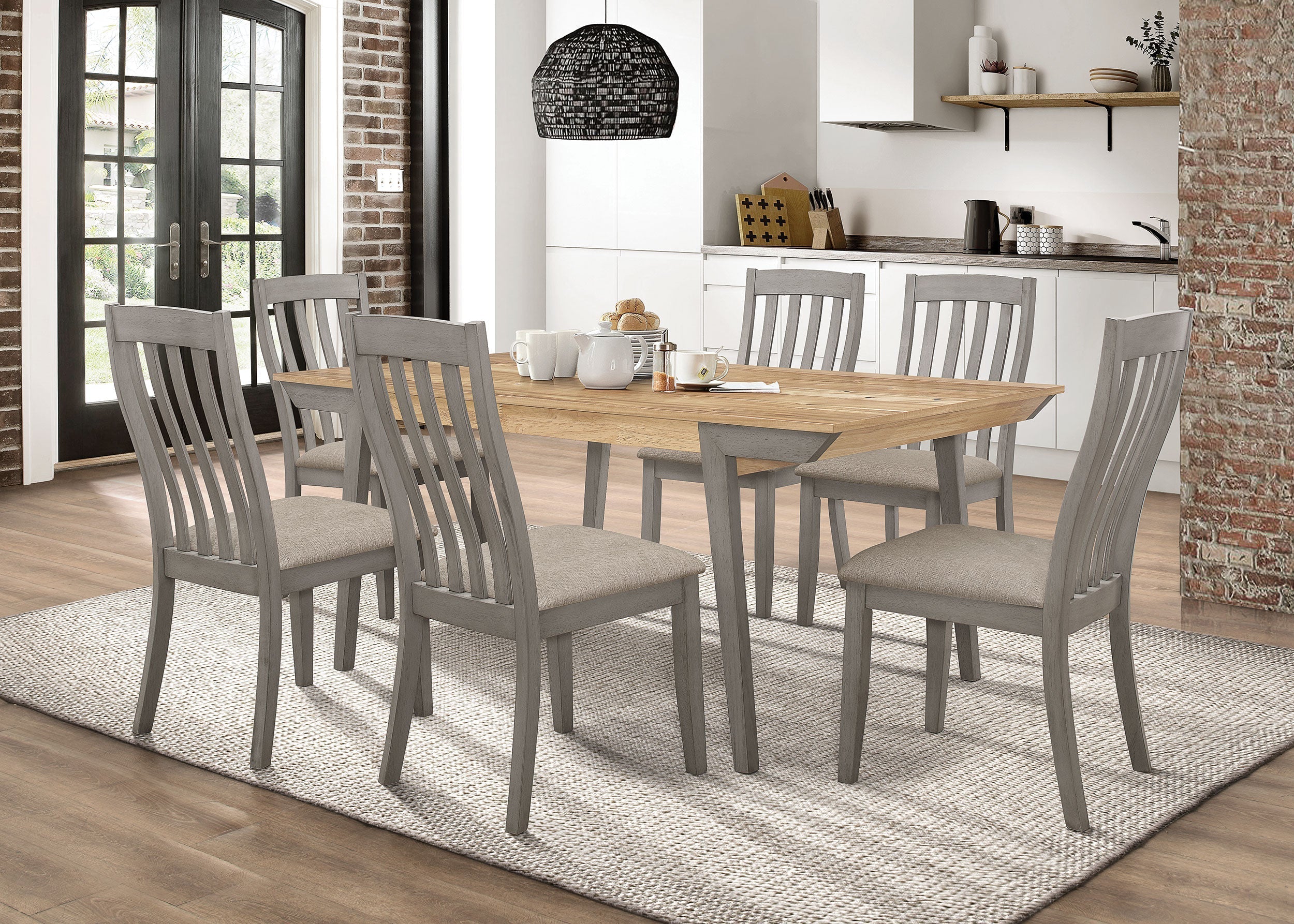 Nogales Rectangle Dining Set Acacia and Coastal Grey