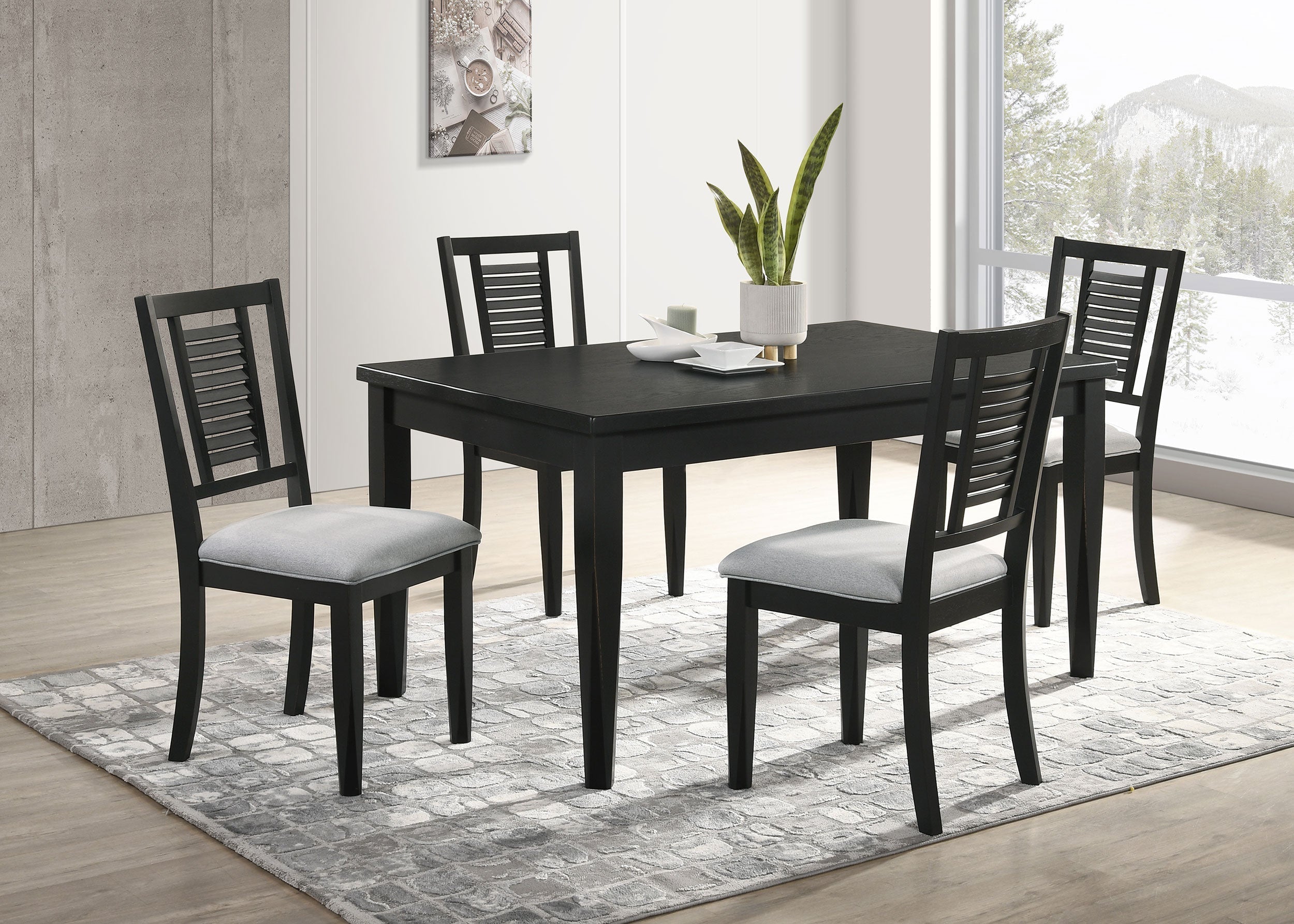 Appleton Rectangular Wood Dining Table Set Black Washed and Light Grey