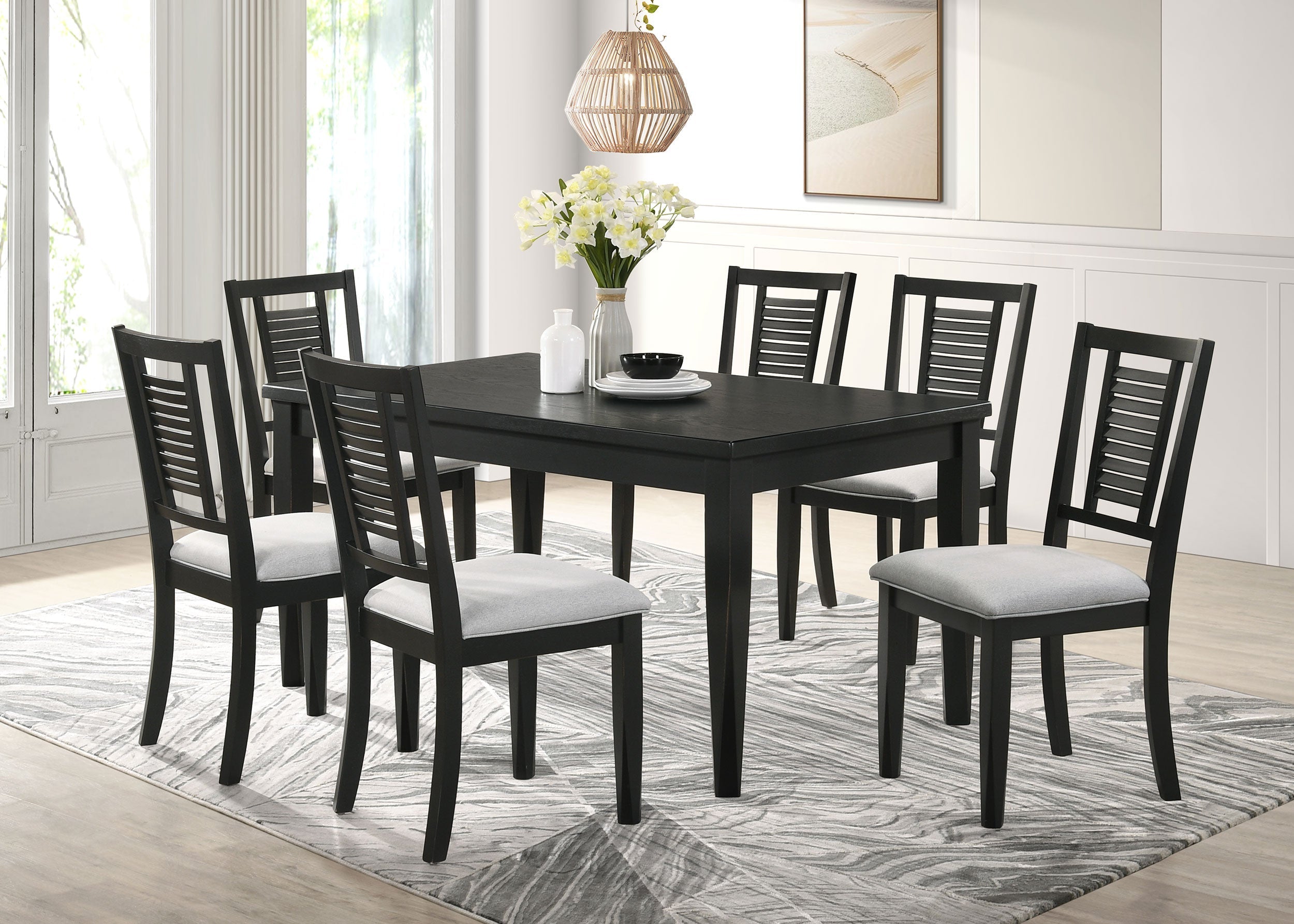 Appleton Rectangular Wood Dining Table Set Black Washed and Light Grey