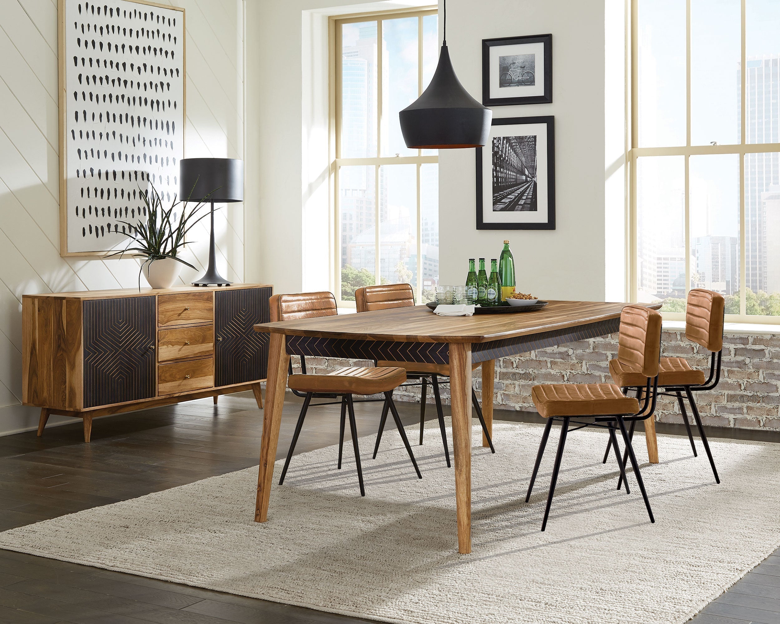 Partridge Rectangular Dining Set Natural Sheesham and Camel
