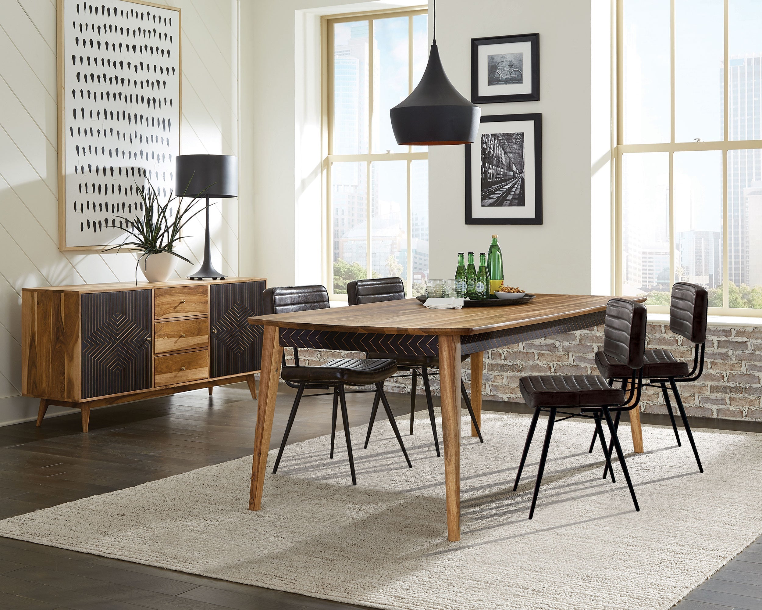 Partridge Rectangular Dining Set Natural Sheesham and Espresso