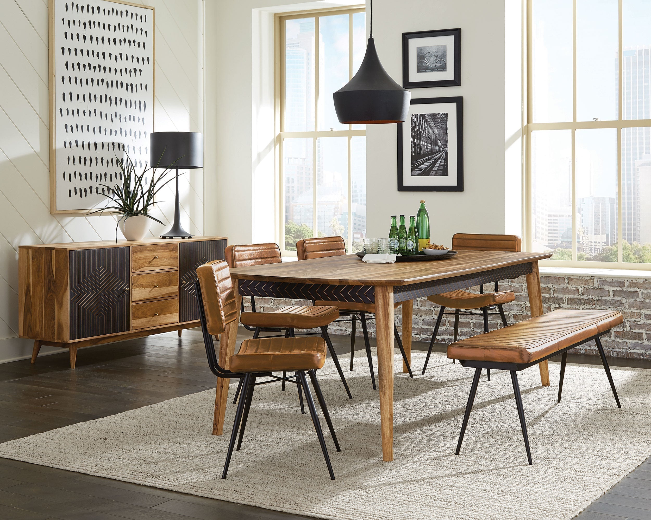 Partridge Rectangular Dining Set Natural Sheesham and Camel