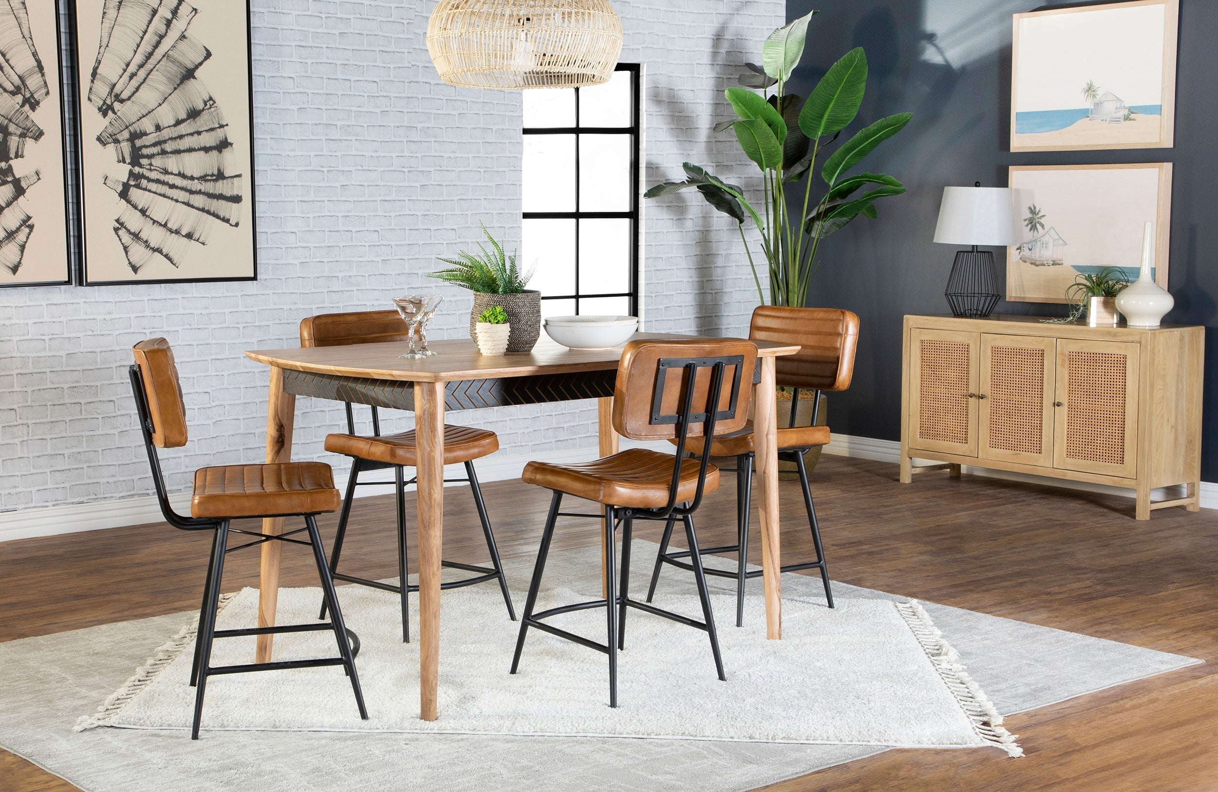 Partridge Rectangular Counter Height Dining Set Natural Sheesham and Camel