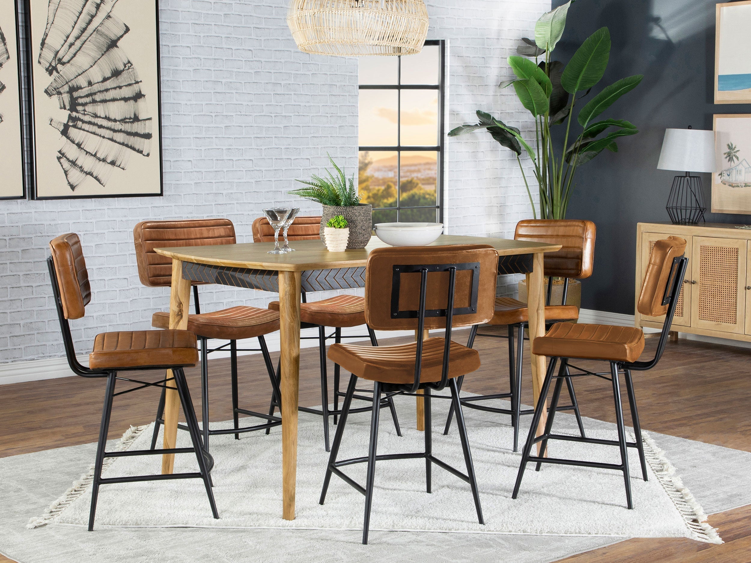 Partridge Rectangular Counter Height Dining Set Natural Sheesham