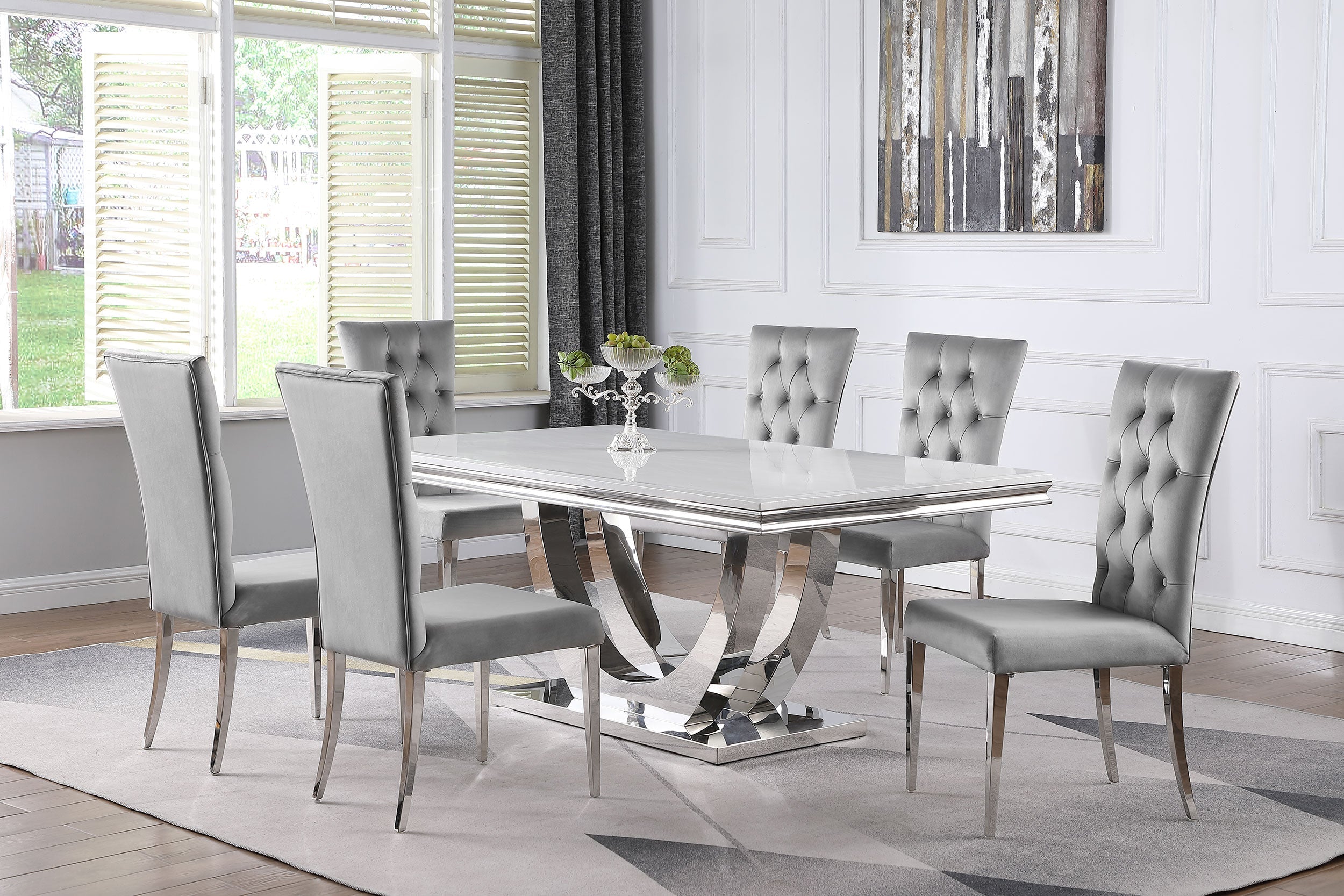 Kerwin Dining Room Set White and Chrome
