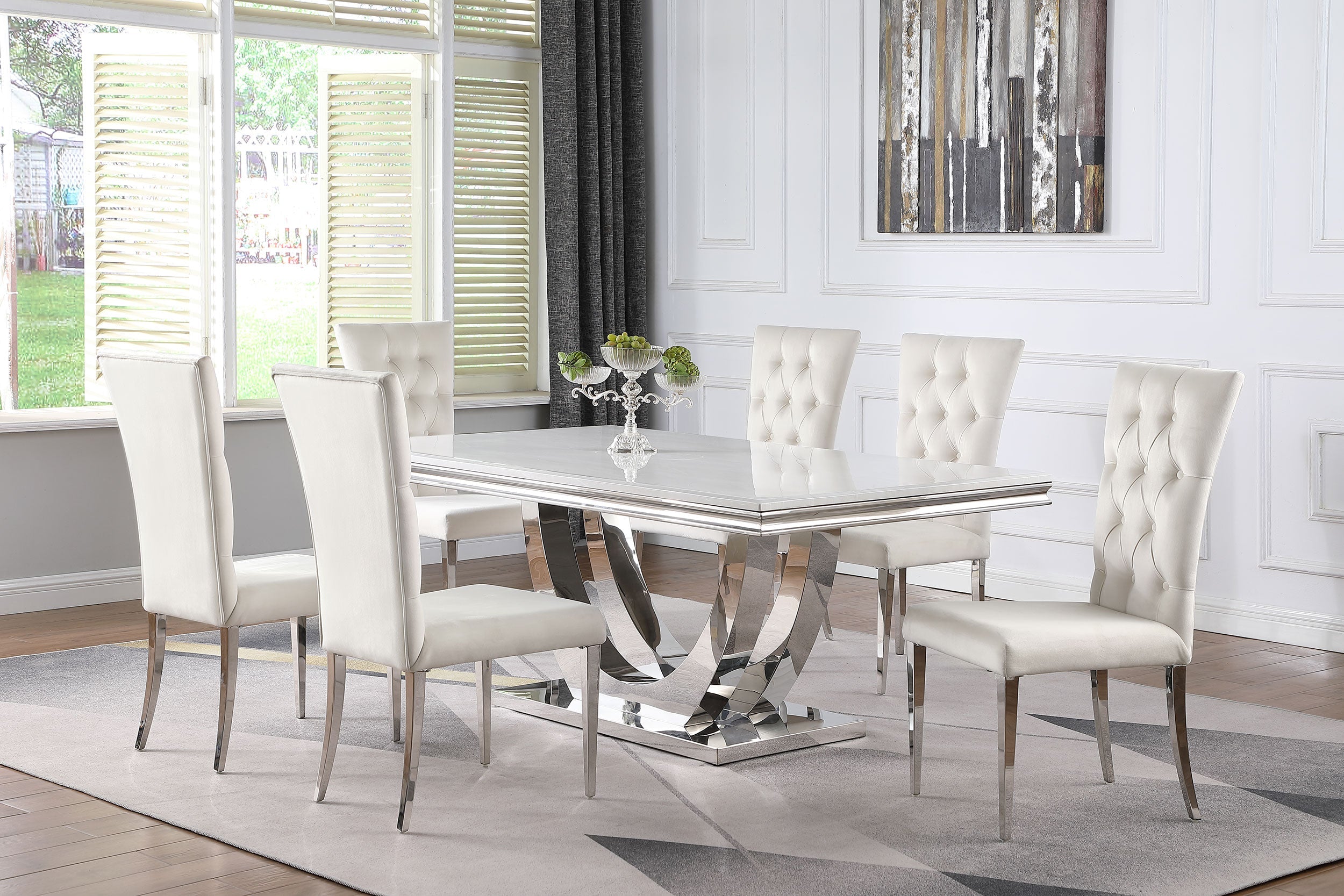 Kerwin Dining Room Set White and Chrome