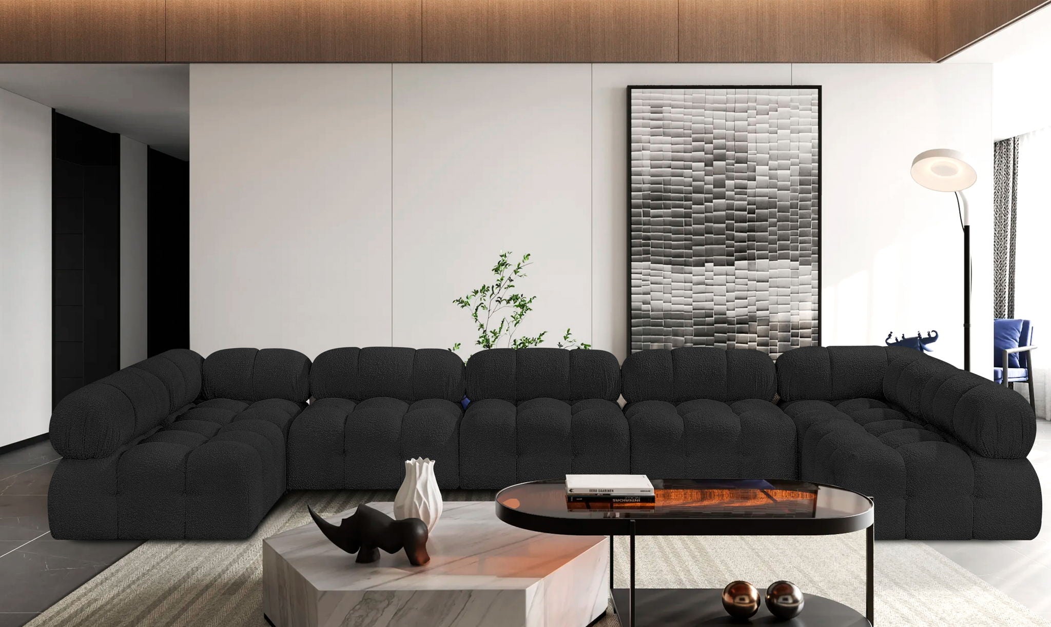 Ames - 7 Piece Boucle Fabric Modular Sectional