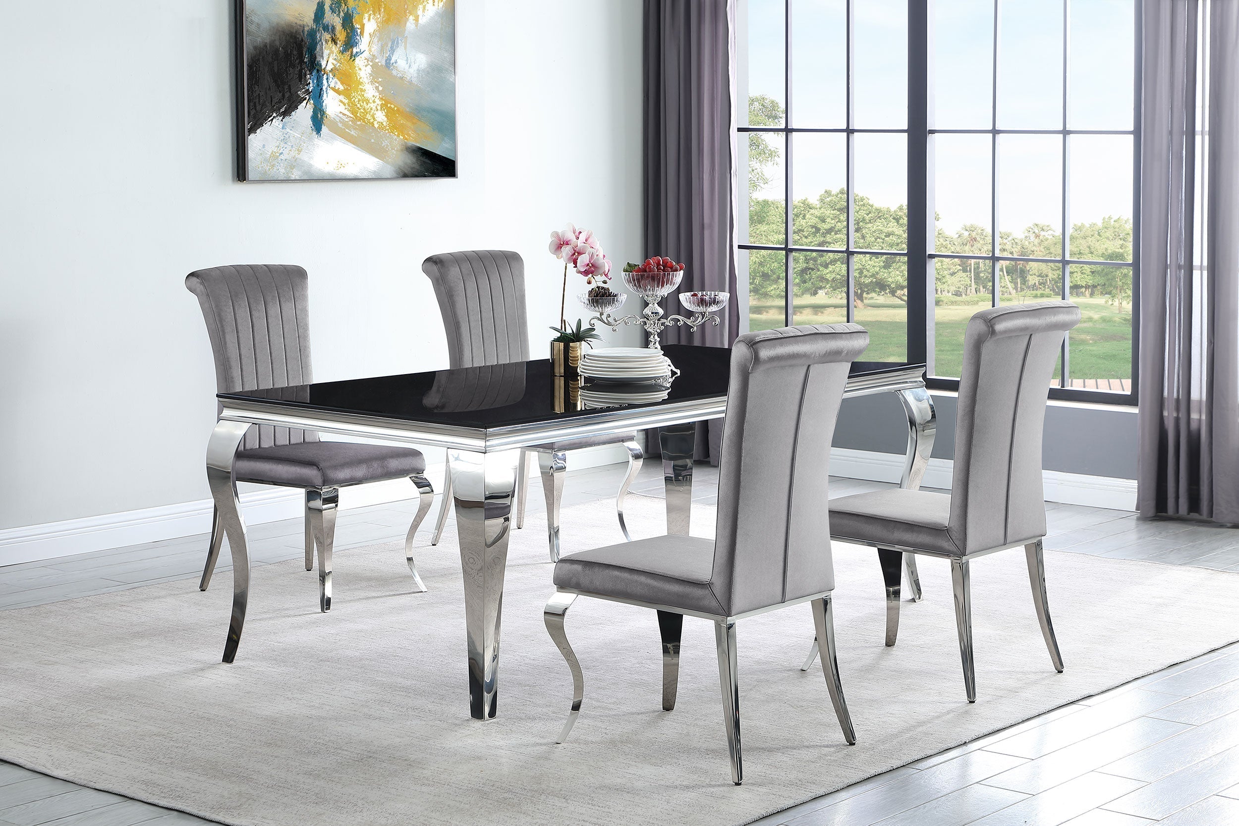 Carone 81" Rectangular Dining Set Black and Chrome