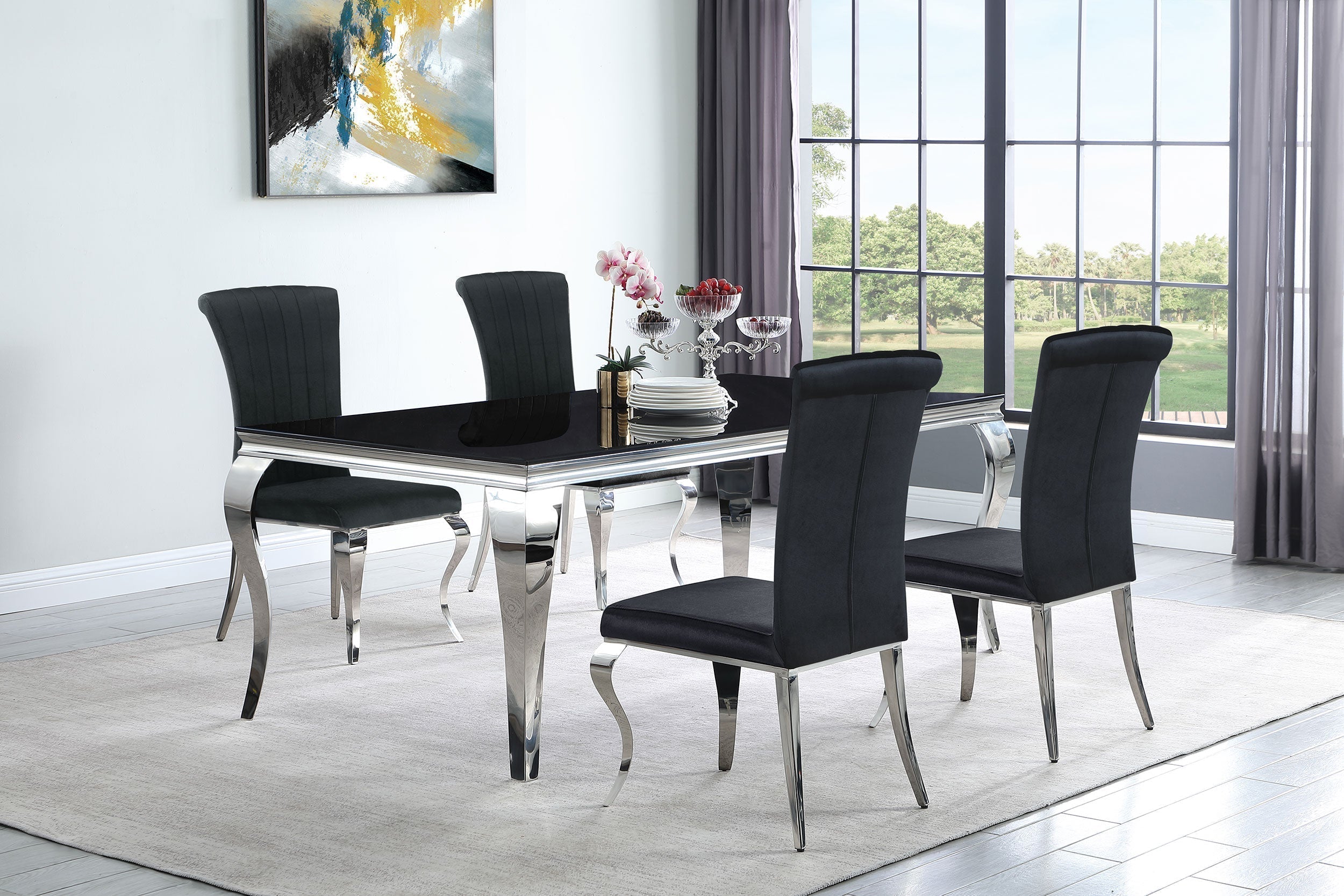 Carone 81" Rectangular Dining Set Black and Chrome