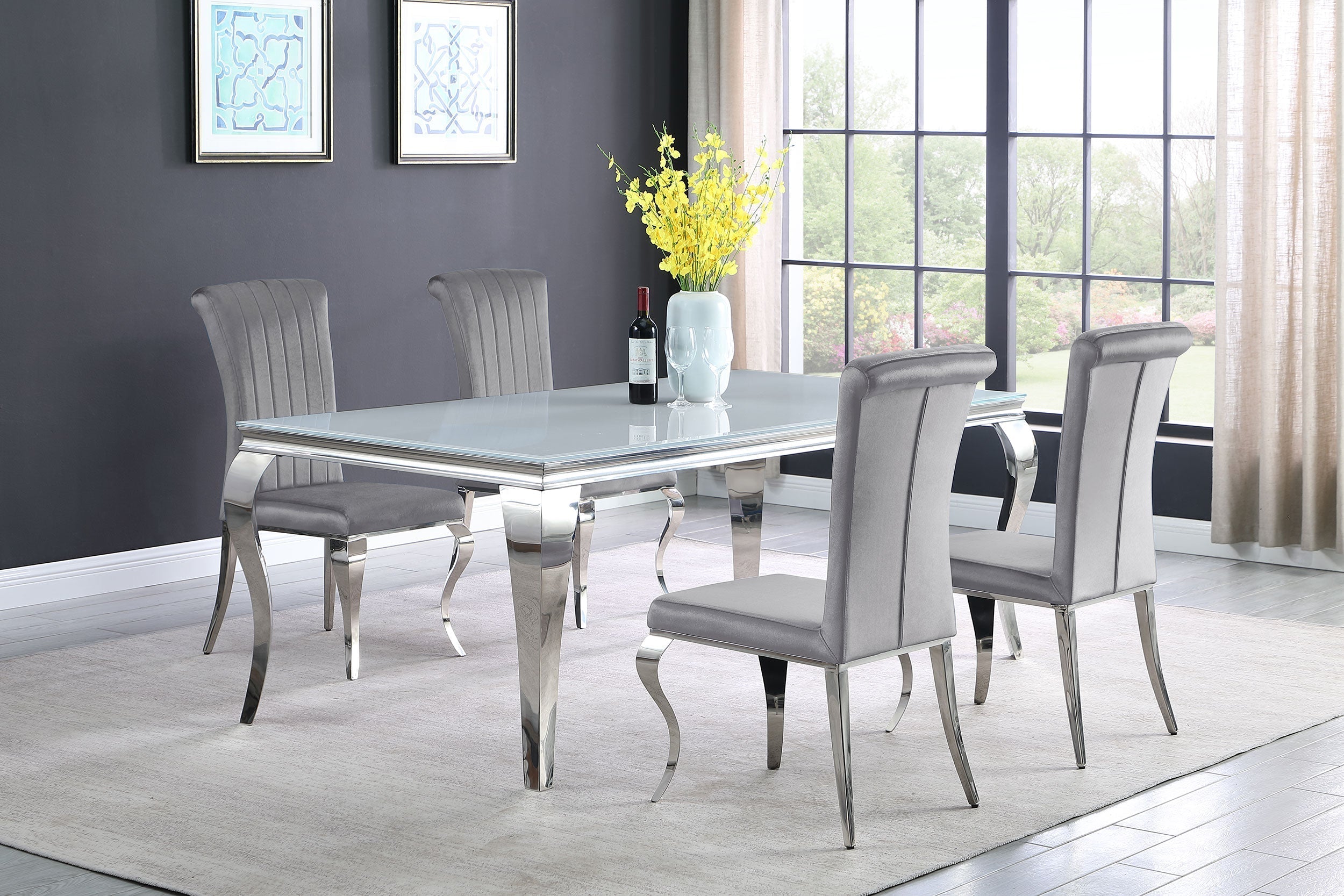 Carone 81" Rectangular Dining Set Black and Chrome