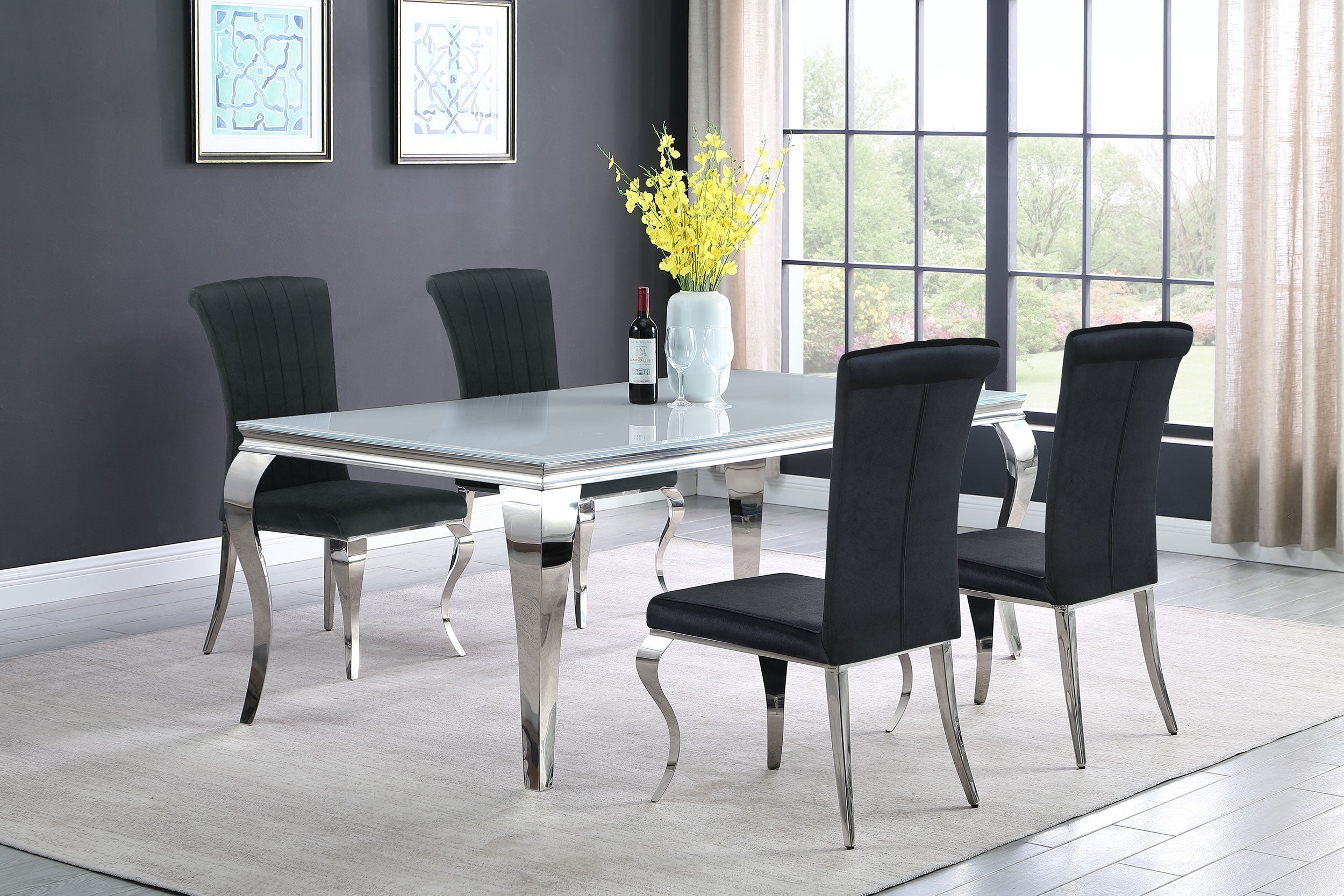 Carone 81" Rectangular Dining Set Black and Chrome