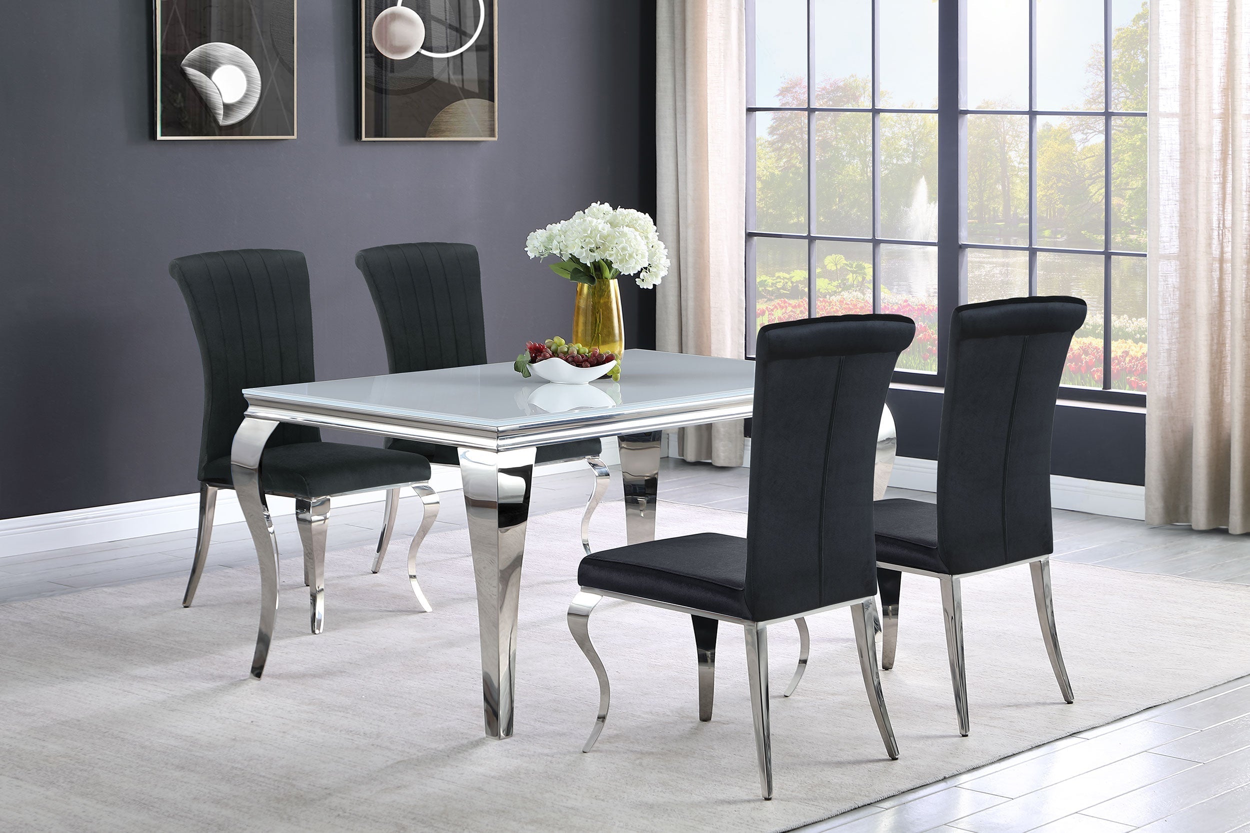 Carone 61" Rectangular Dining Set Black and Chrome