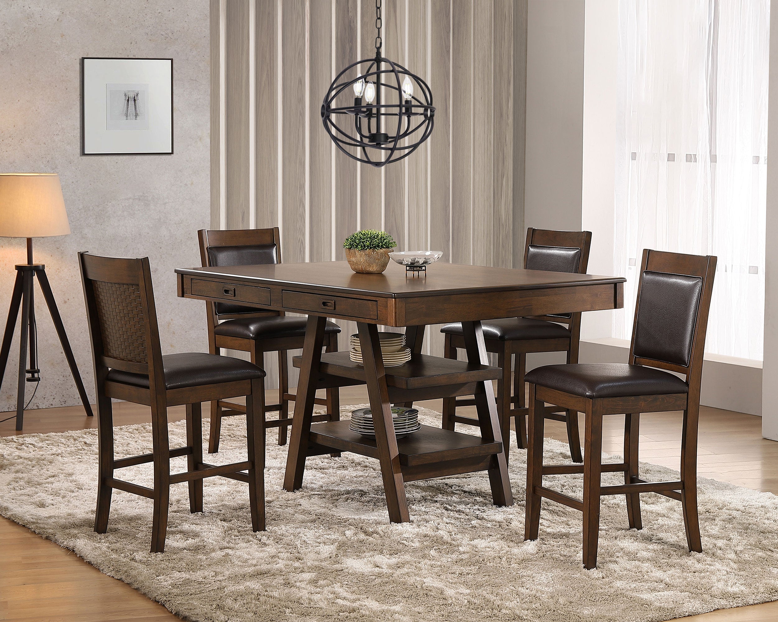 Dewey Rectangular Dining Set Brown and Walnut