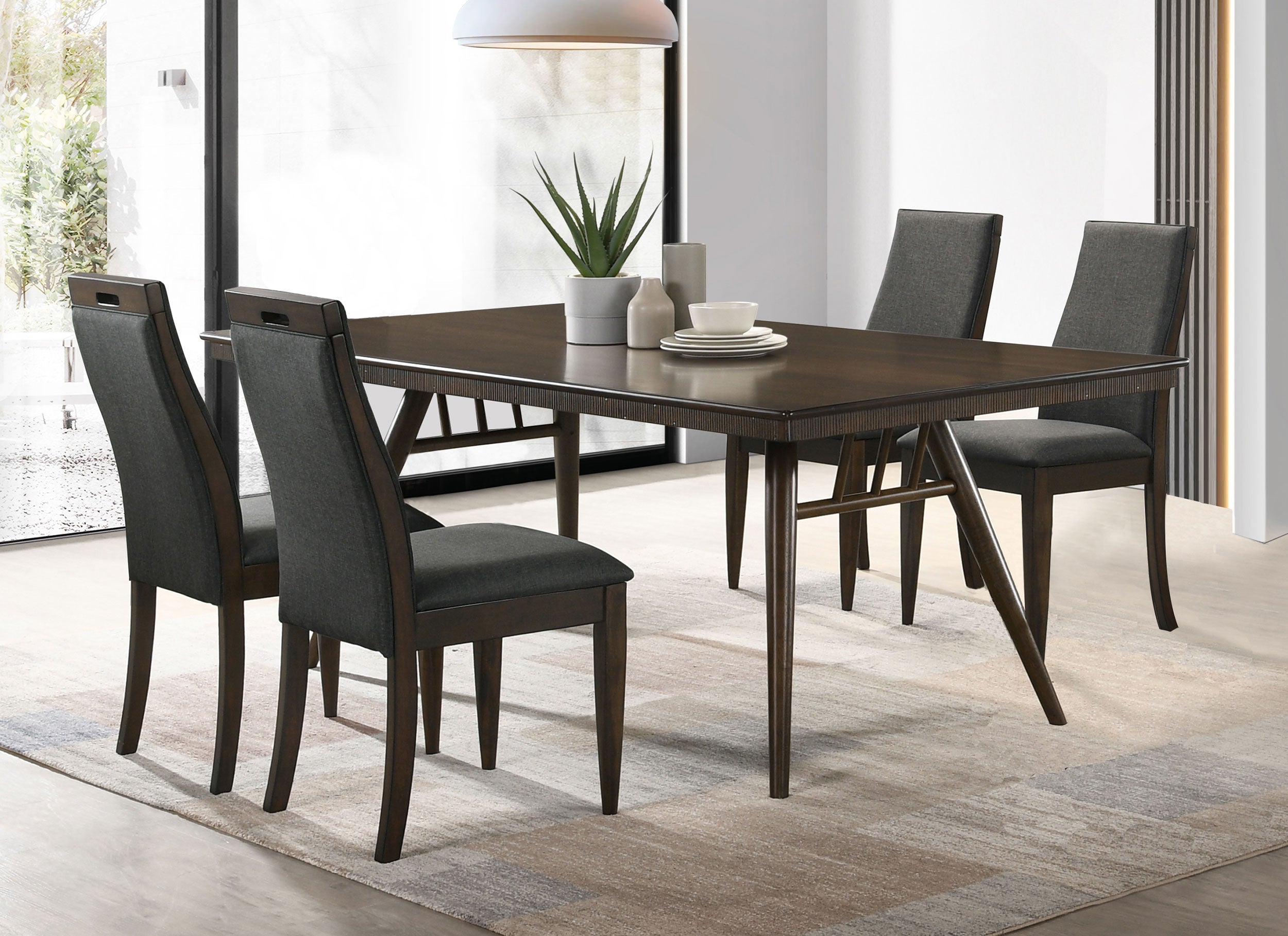 Wes Rectangular Dining Table Set Dark Walnut