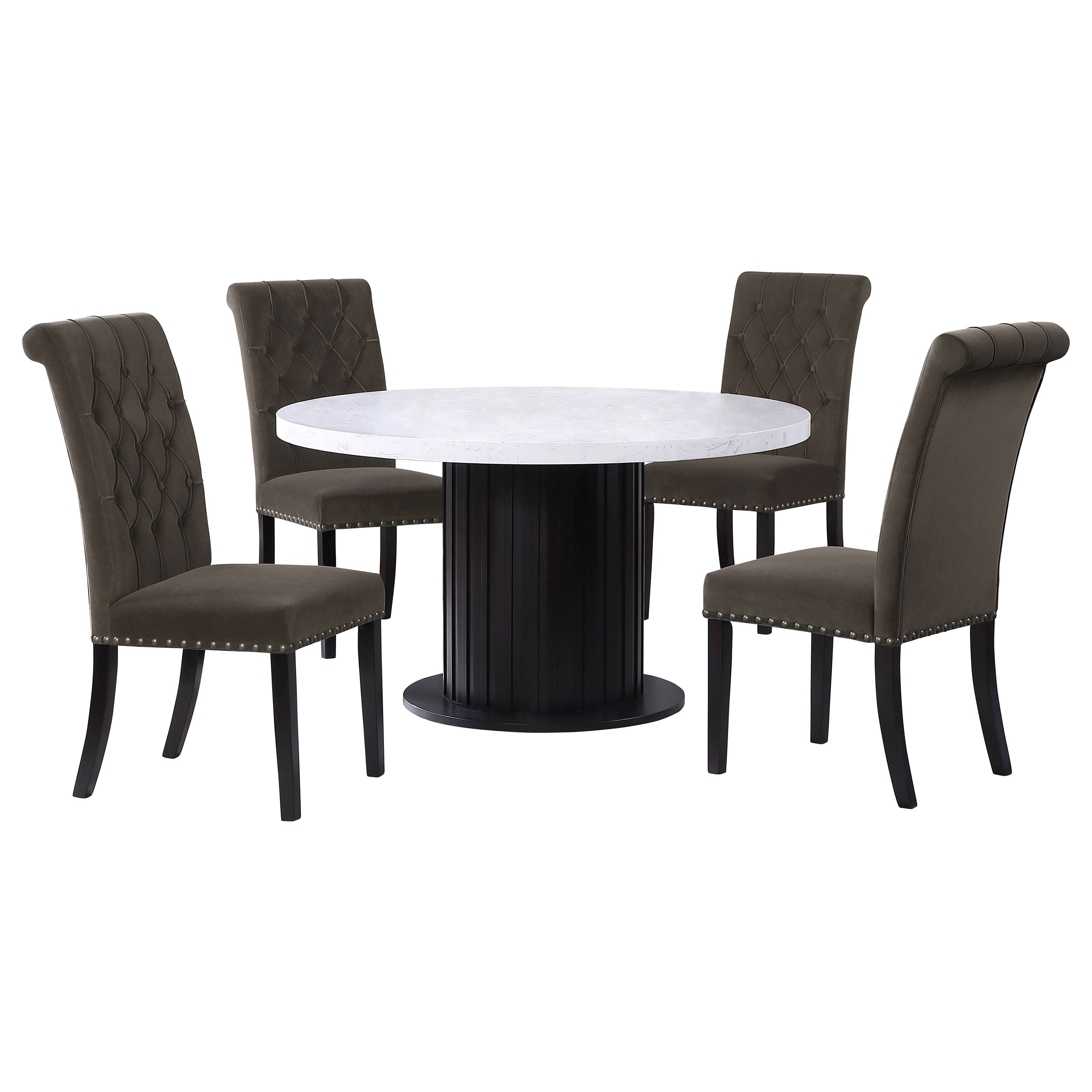 Sherry Round Dining Set with Grey Fabric Chairs