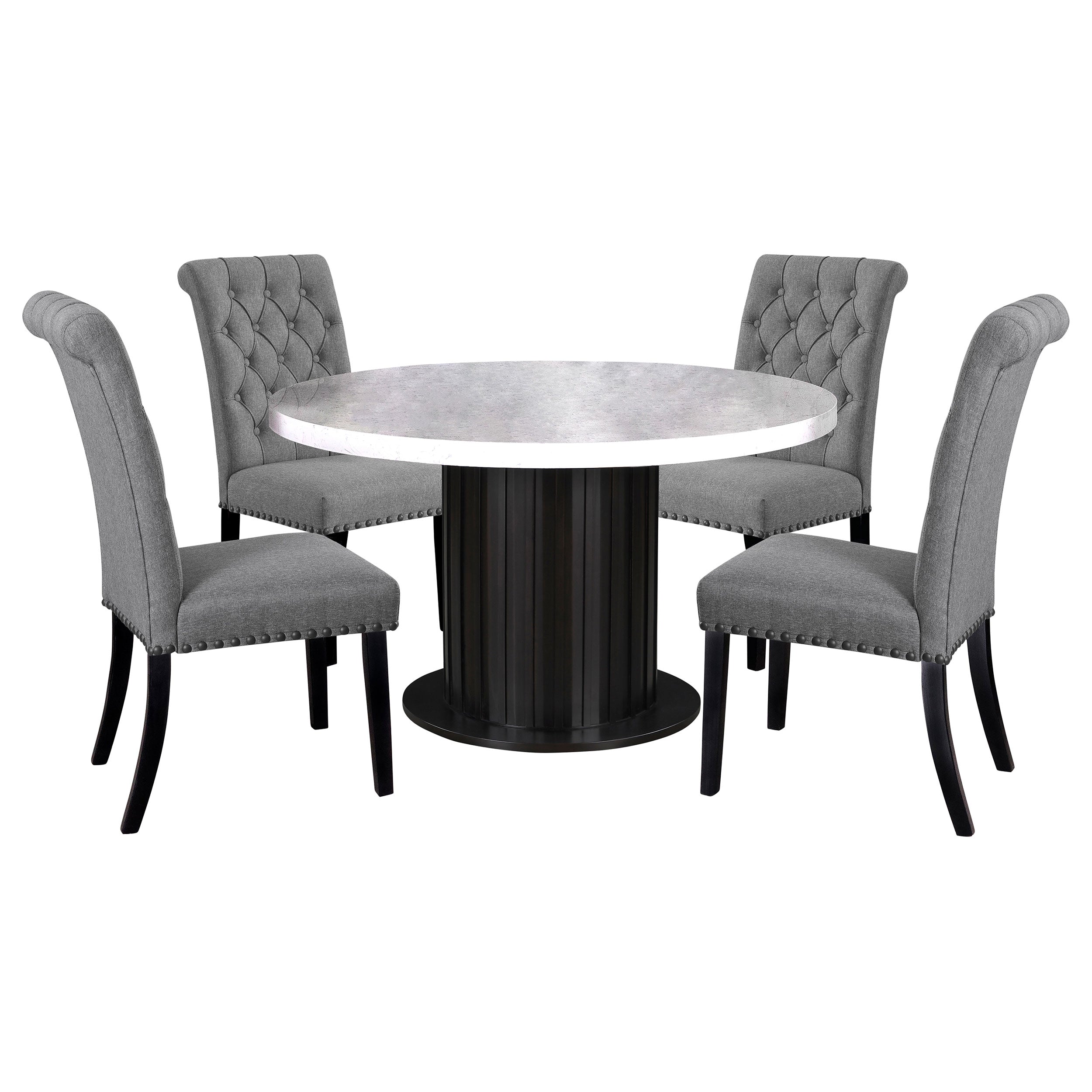 Sherry Round Dining Set with Grey Fabric Chairs