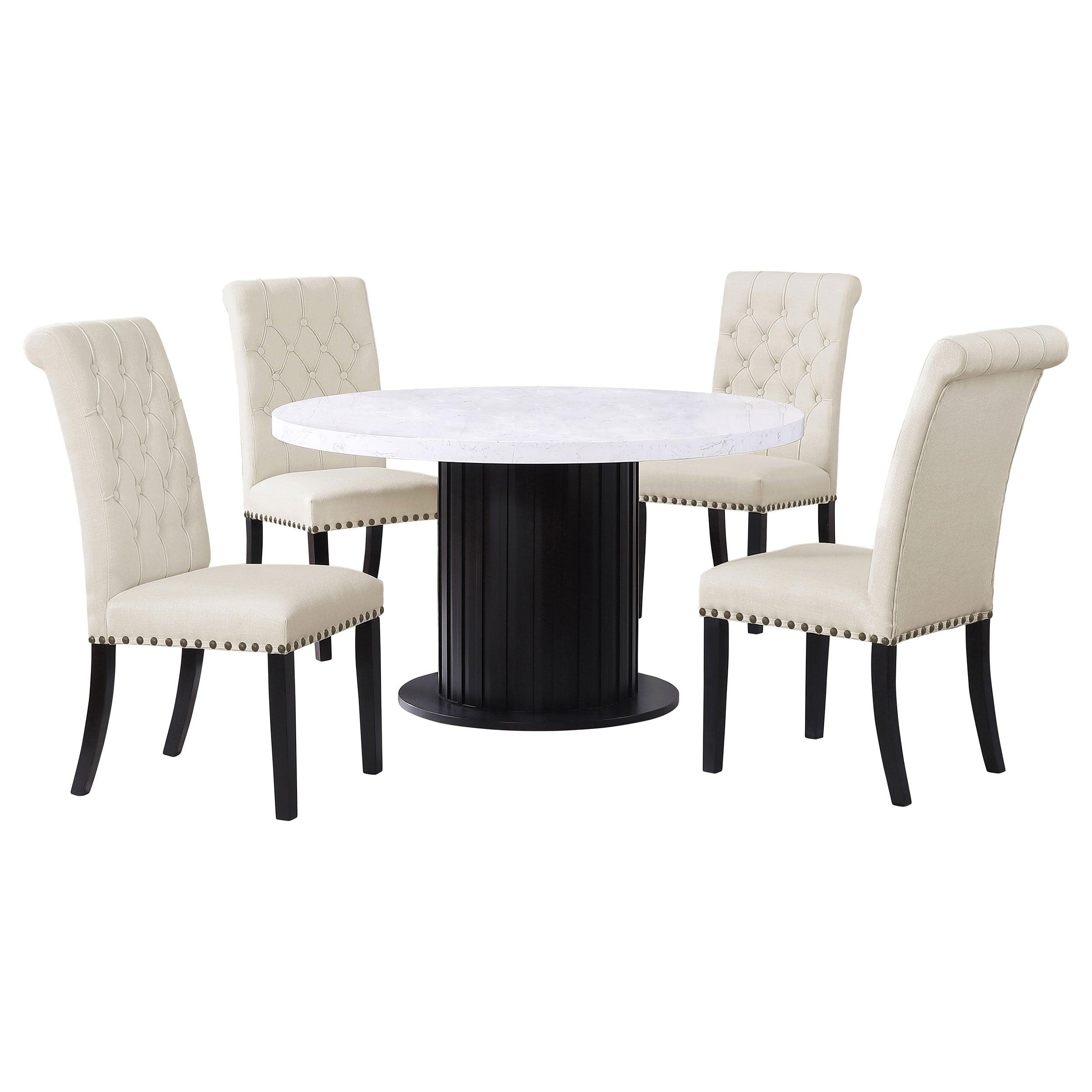 Sherry Round Dining Set with Grey Fabric Chairs