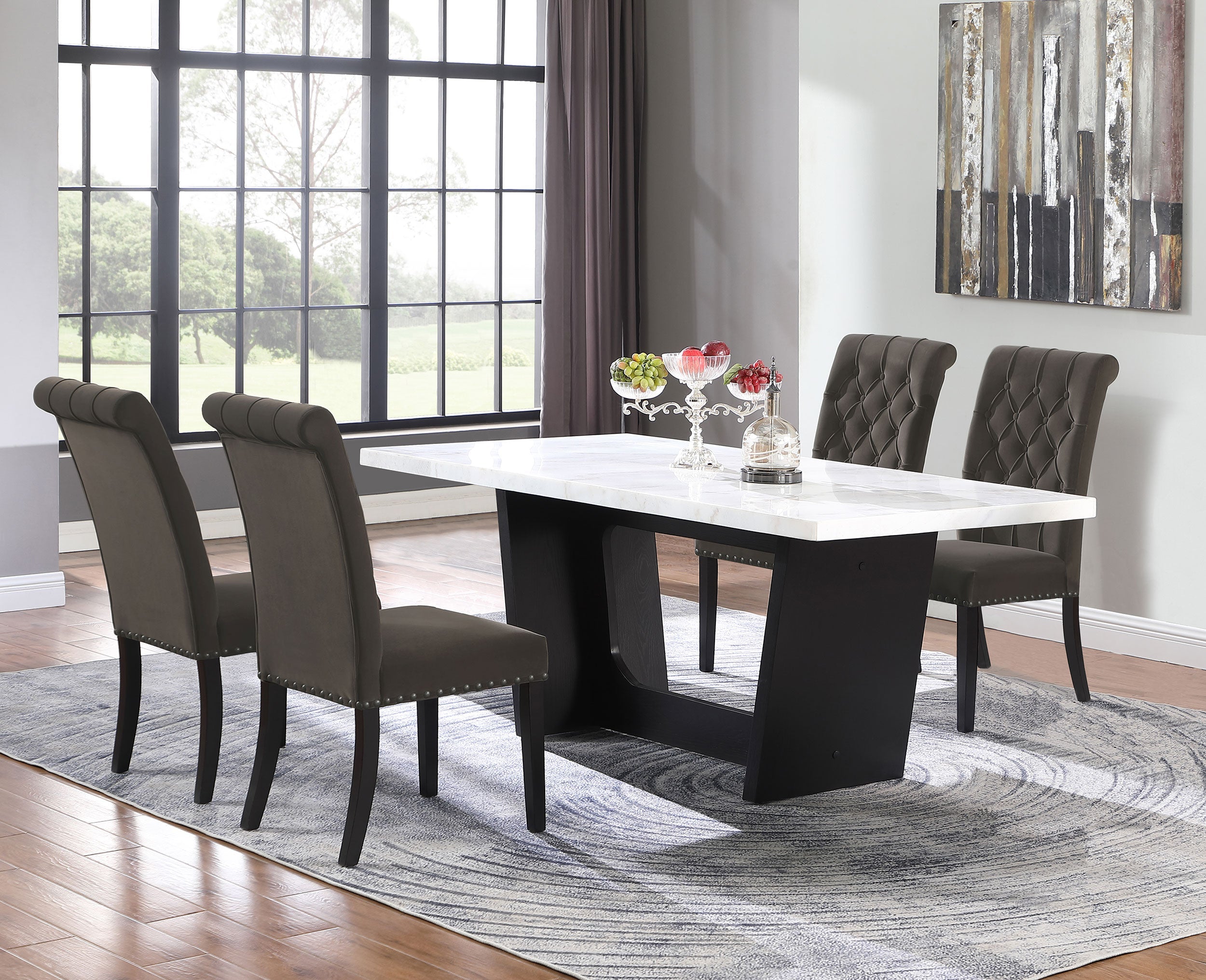 Sherry Rectangular Marble Top Dining Set Brown and White