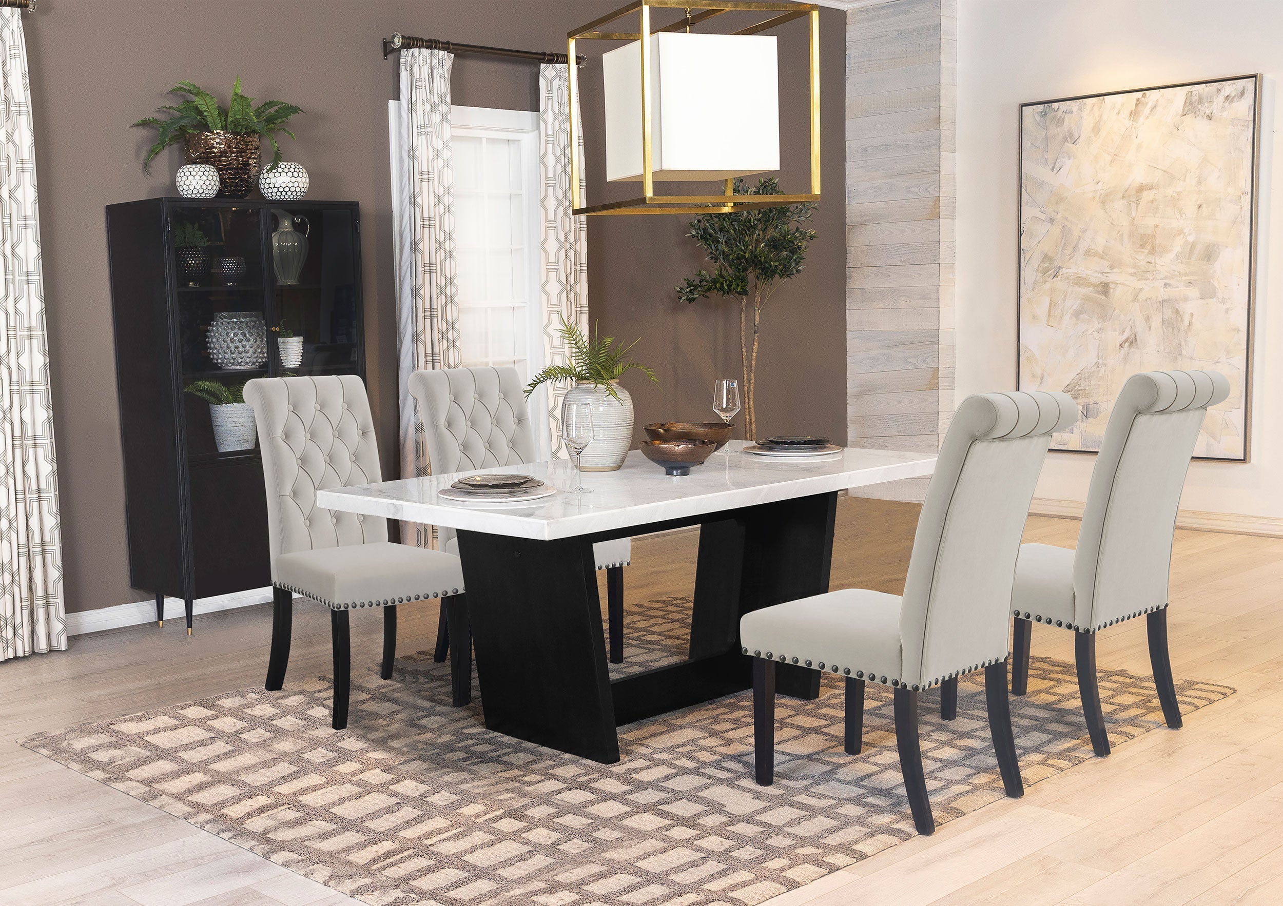 Sherry Rectangular Marble Top Dining Set Sand and White